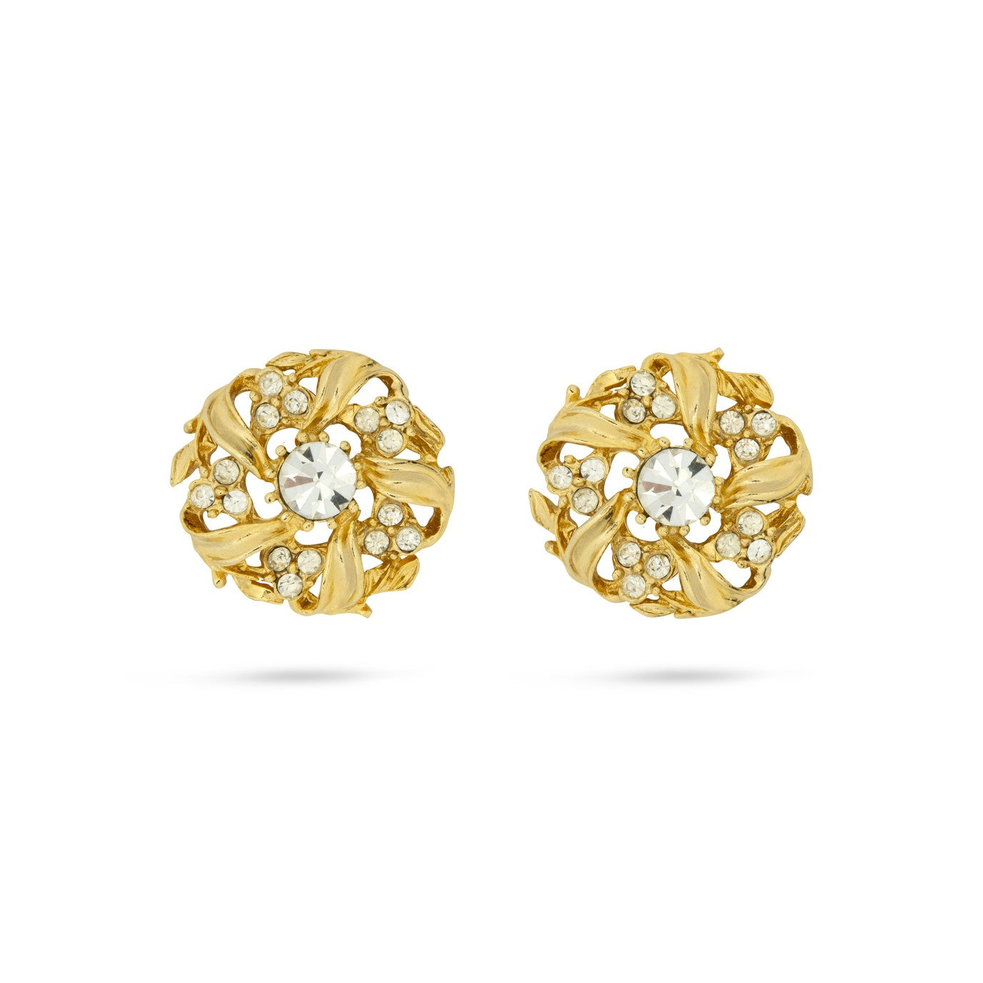 Women’s Vintage Gold Swarovski Flower Clip-On Earrings Gold Trip