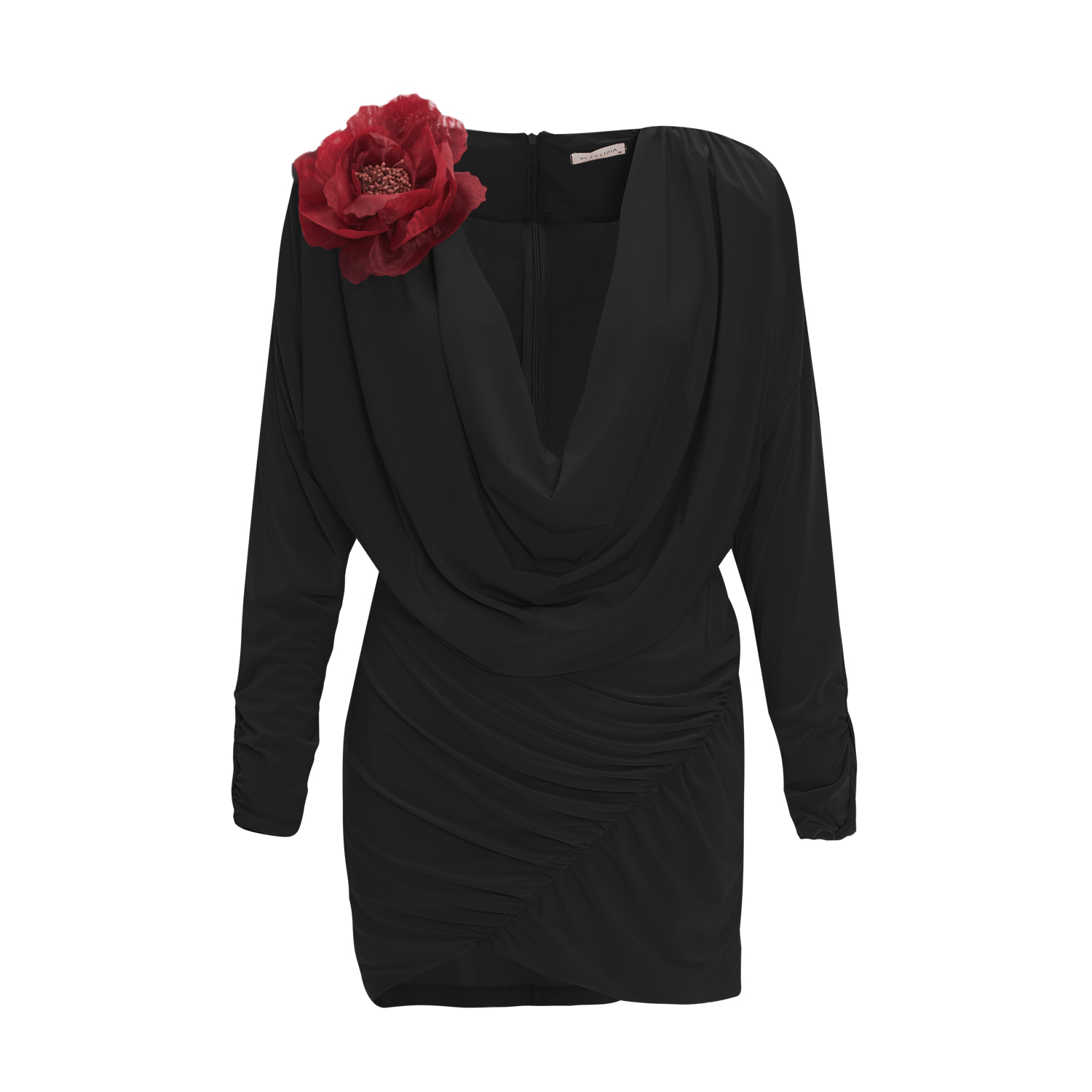 パーティードレス Draped Jersey Cowl Neck Mini Dress Cowl Neck Draped Mini Dress In Black | BY FELIZIA | Wolf