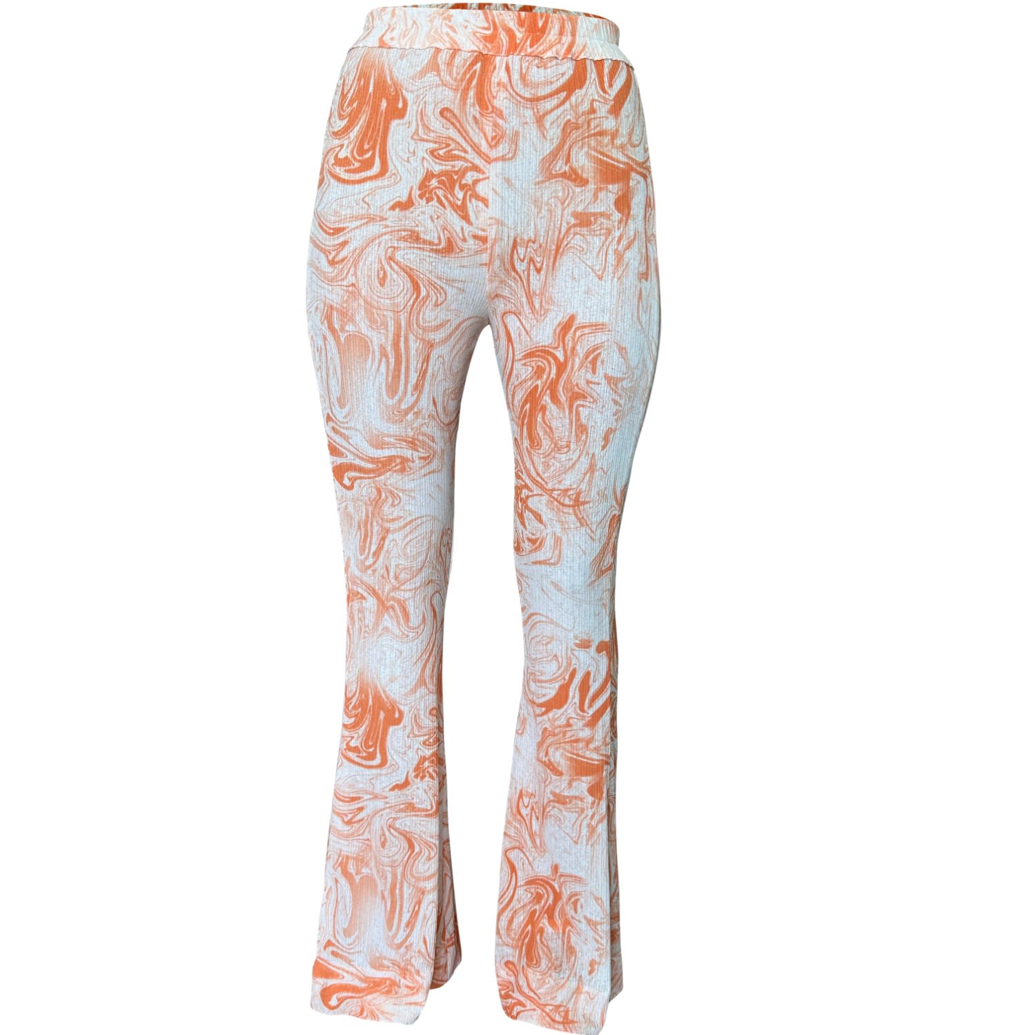 Janara Jones Women's Black / White Orange Tie Dye Rayon Ribbed Trousers Coord In Black/white