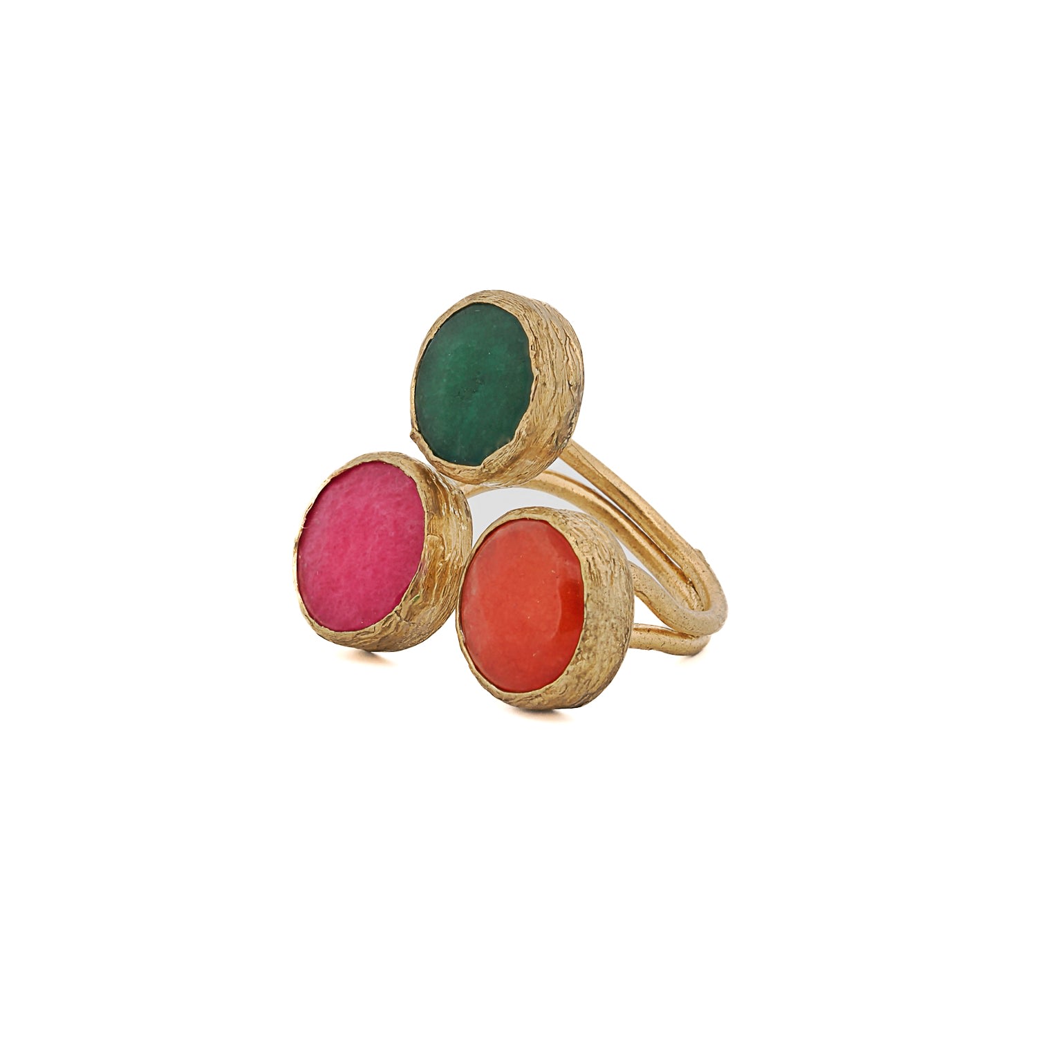 Ebru Jewelry Women's Green / Pink / Purple Triple Gemstone Ebru Ring - Multicolor