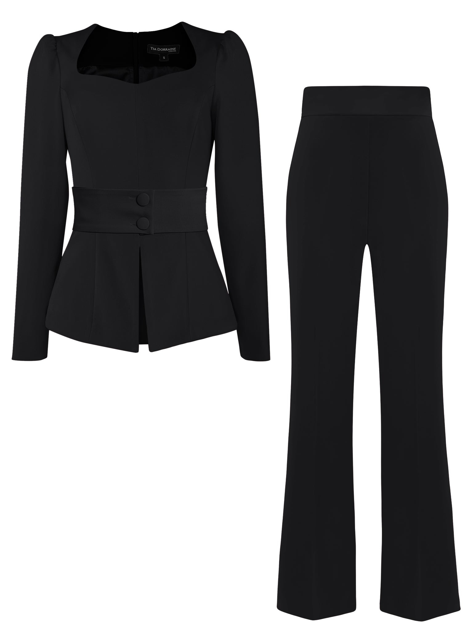 Tia Dorraine Fitted Blouse & Trousers Set - Black In Black