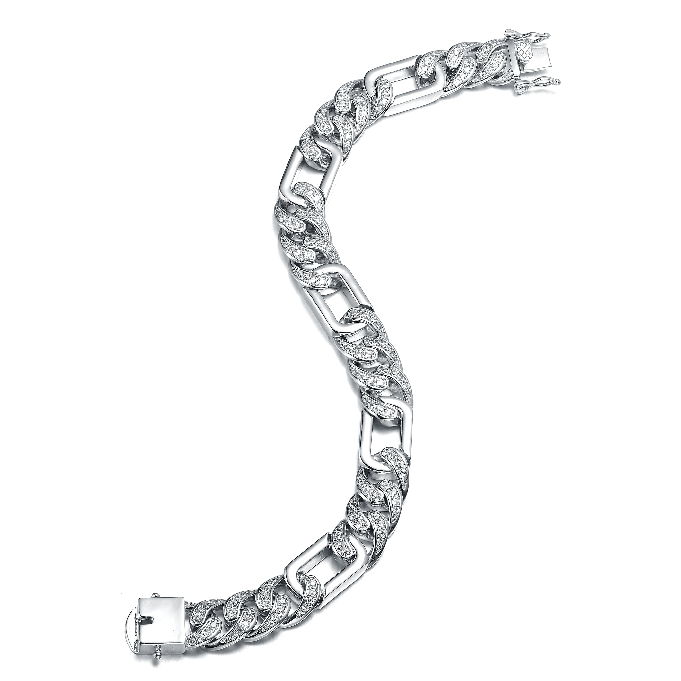 Genevive Jewelry Women's White / Silver Belleville Chunky Triple Chain  Silver Cz Statement Bracelet In Multi