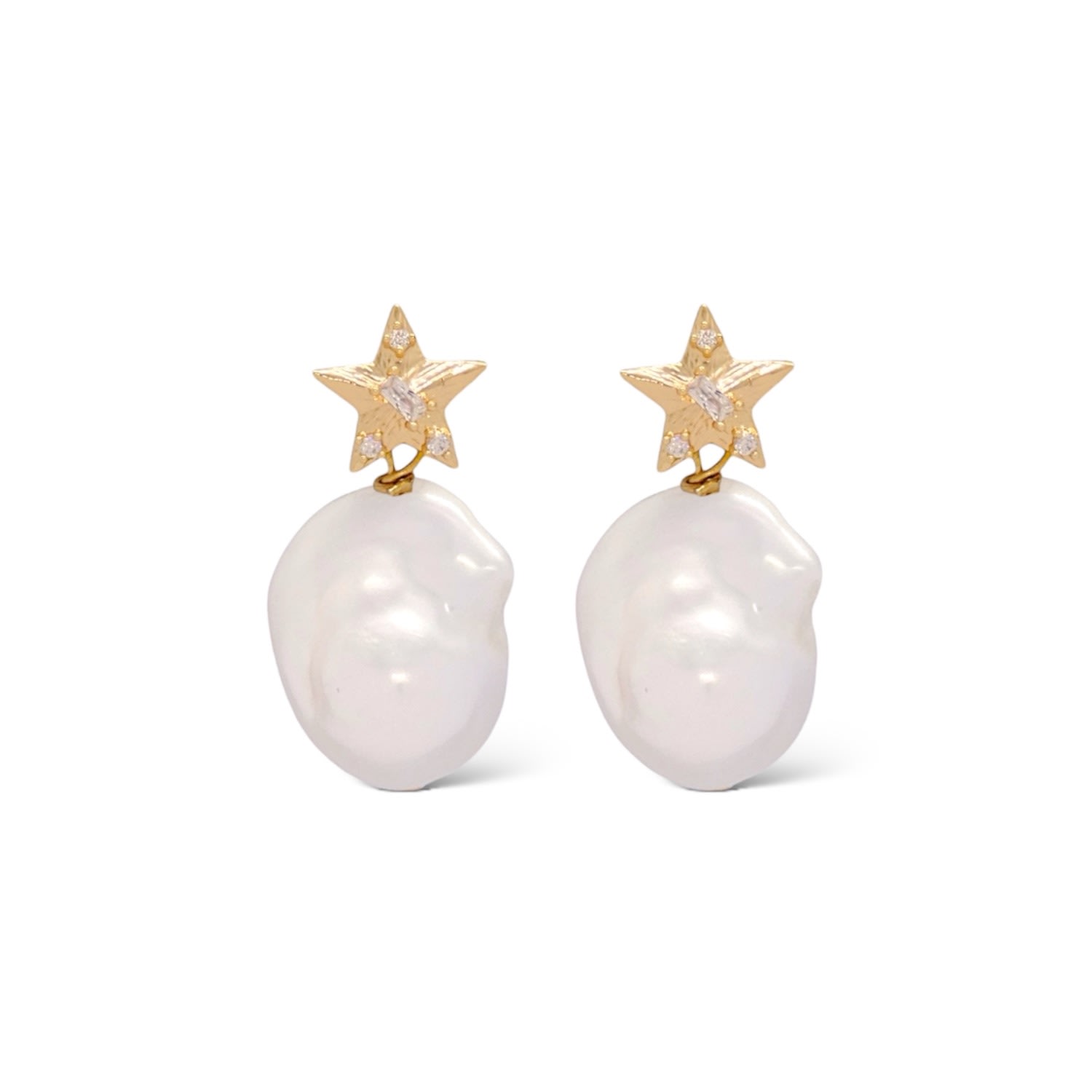 Valerie Chic Women's White / Gold Baroque Pearl Star Earrings 18k Gold