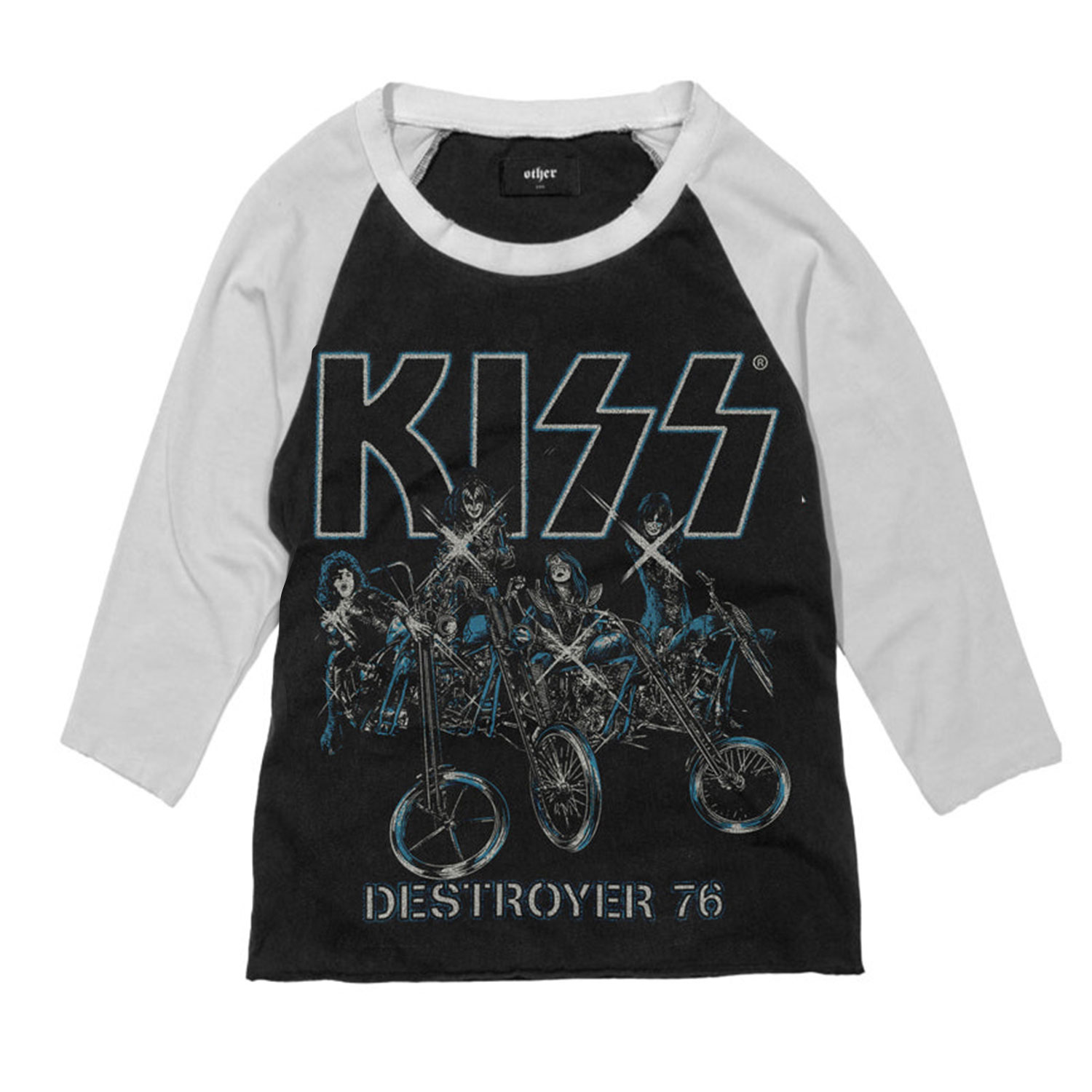 Women’s Kiss - Bikers - Vintage Band Baseball T-Shirt - Worn Black Medium OTHER UK