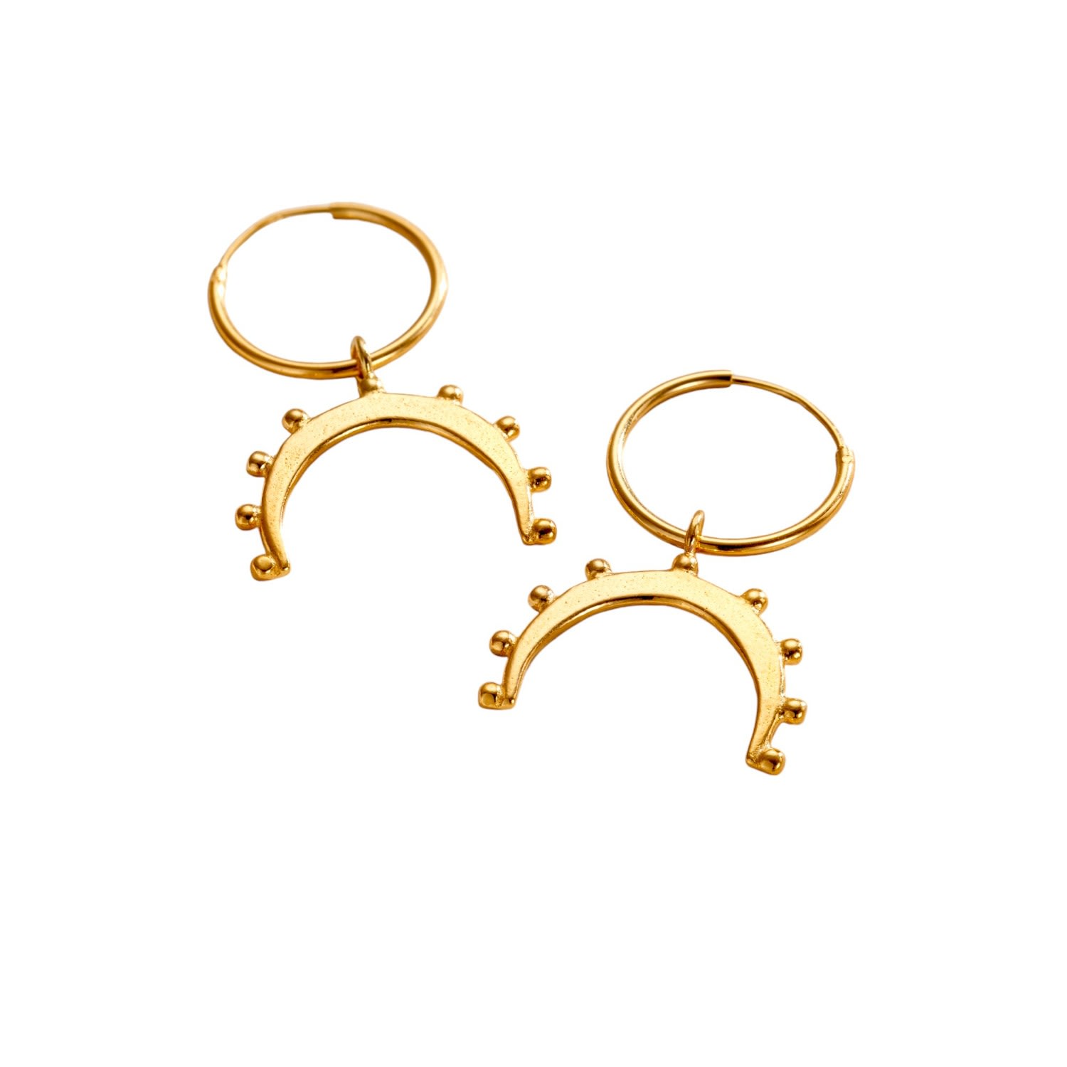 Posh Totty Designs Women's Yellow Gold Plated Crown Horn Charm Hoop Earrings In Gold
