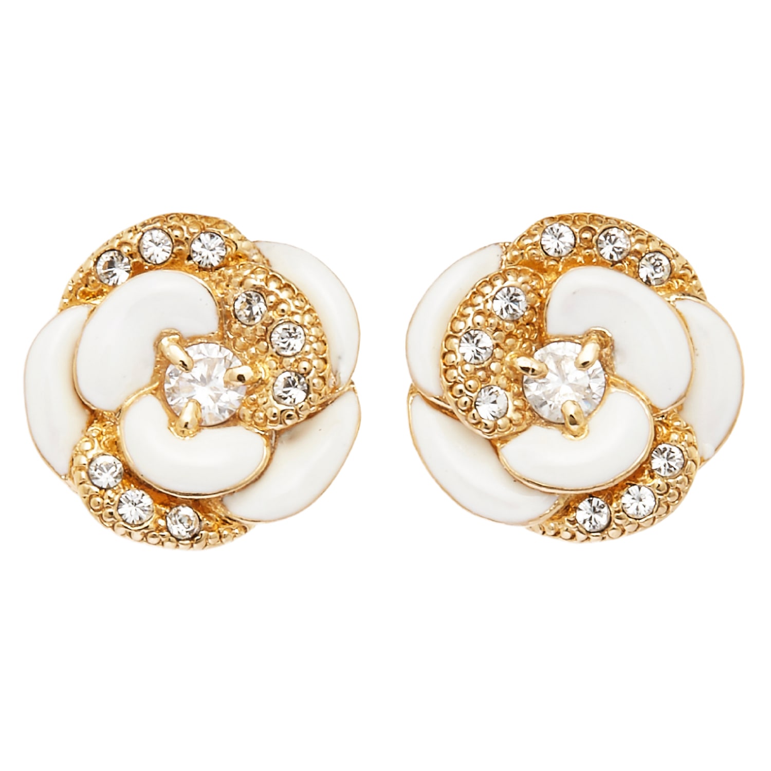 Grossé Women's Gold / White Gold & Crystal Flower Earrings, Series Blanc Camelia