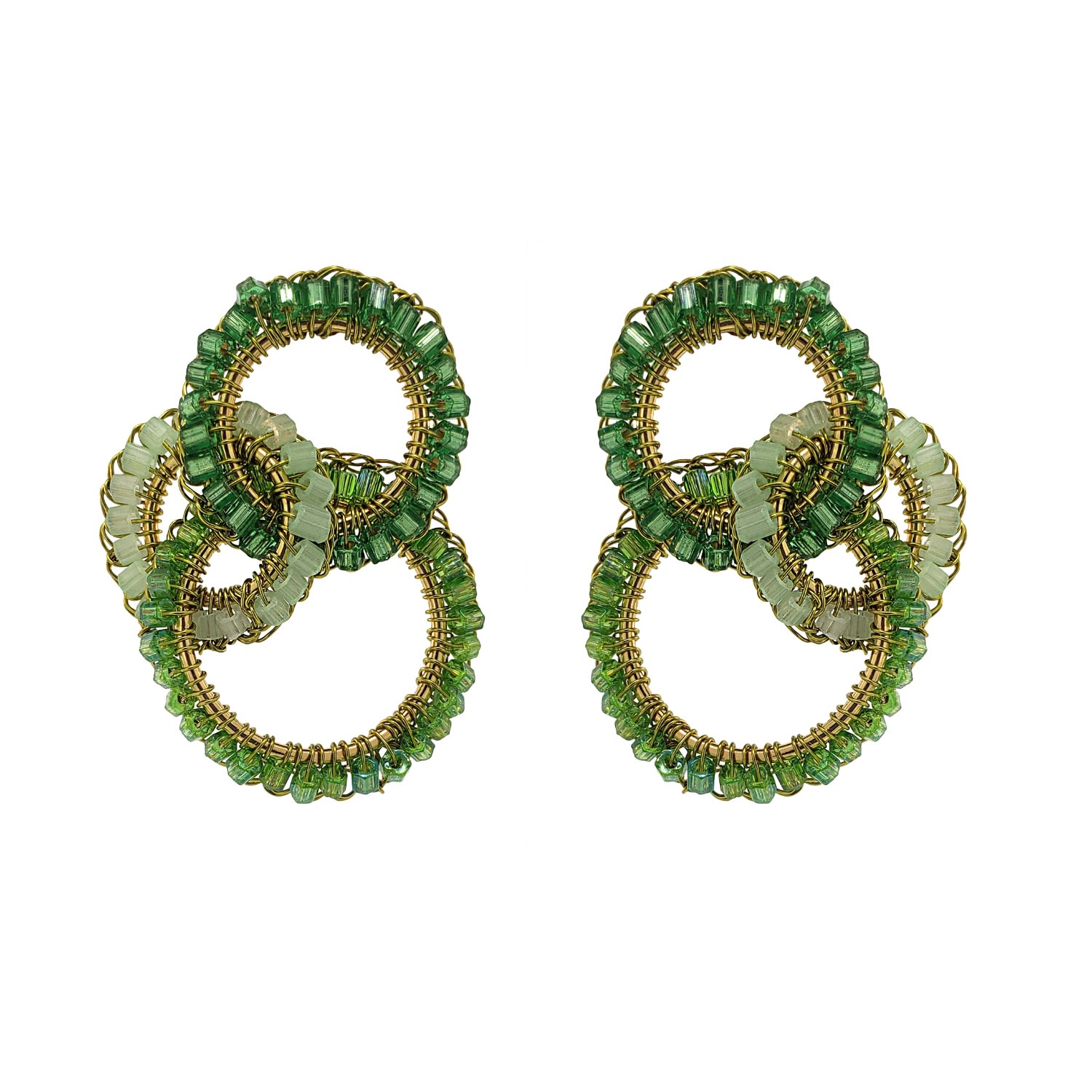 Women’s Gold / Green Jade Green Mix Leah Trio Handmade Crochet Earrings Lavish by Tricia Milaneze