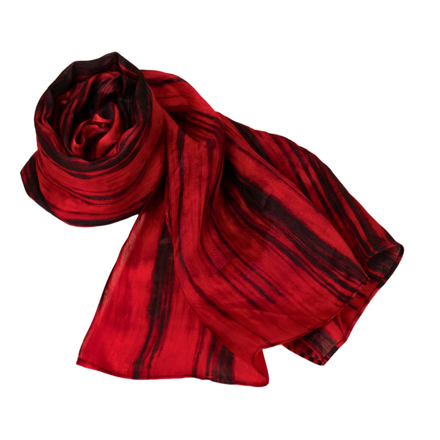 Silk And Bears Women's Red / Black Red & Black Brushstroke Mulberry Silk Scarf – Hand-dyed In Multi