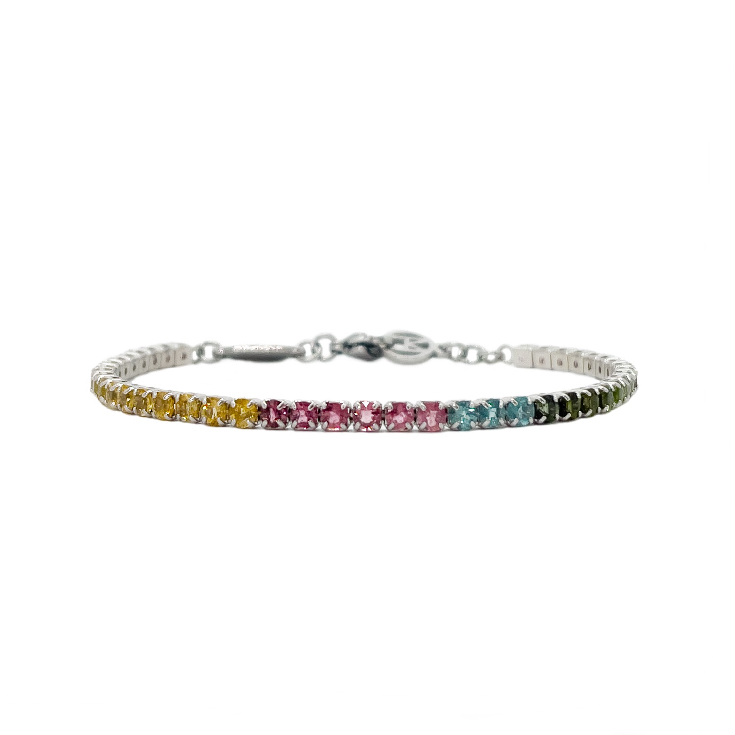 Mhart Women's Silver Rainbow Gemstone Tennis Bracelet