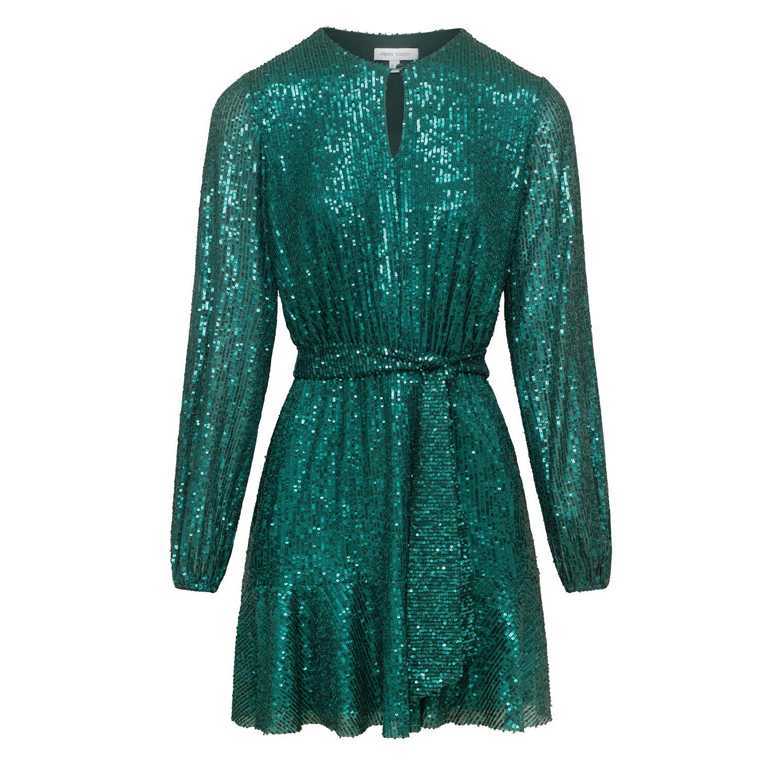 Urban Touch Sequin Skater Mini Dress - Green