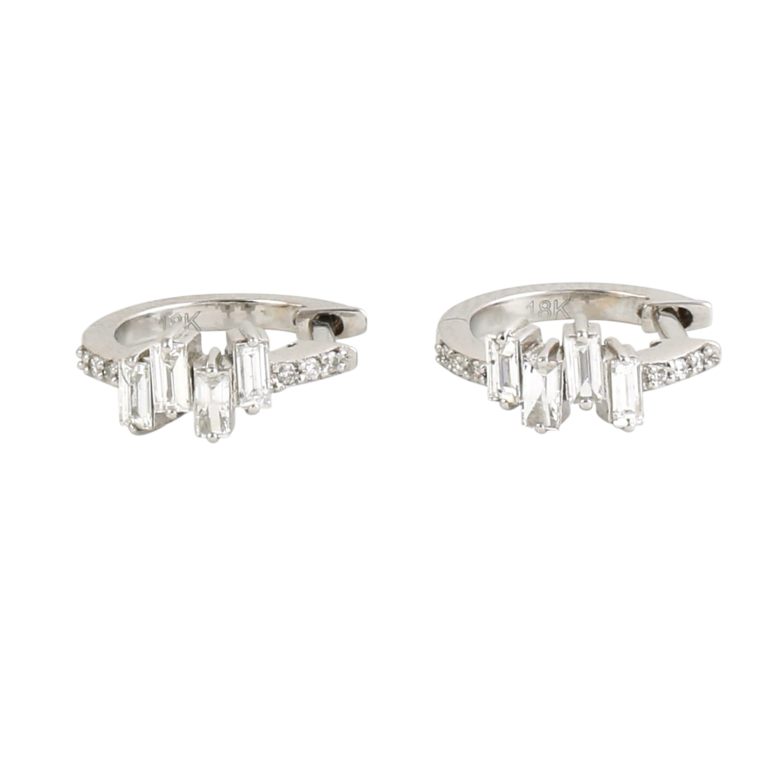 Artisan Women's Baguette Diamond Huggie Earrings In 18k White Gold In White