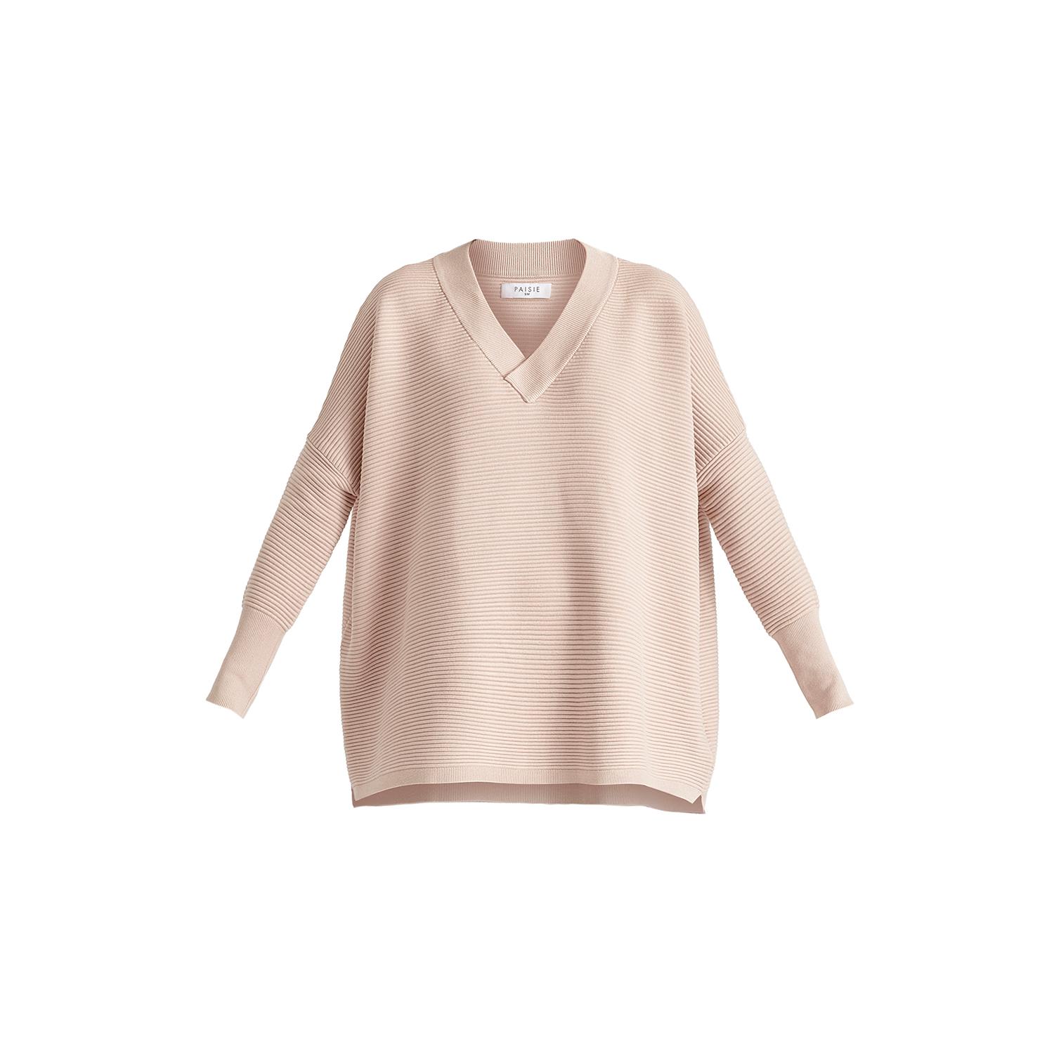 Paisie Women's Neutrals  V-neck Ribbed Jumper In Blush