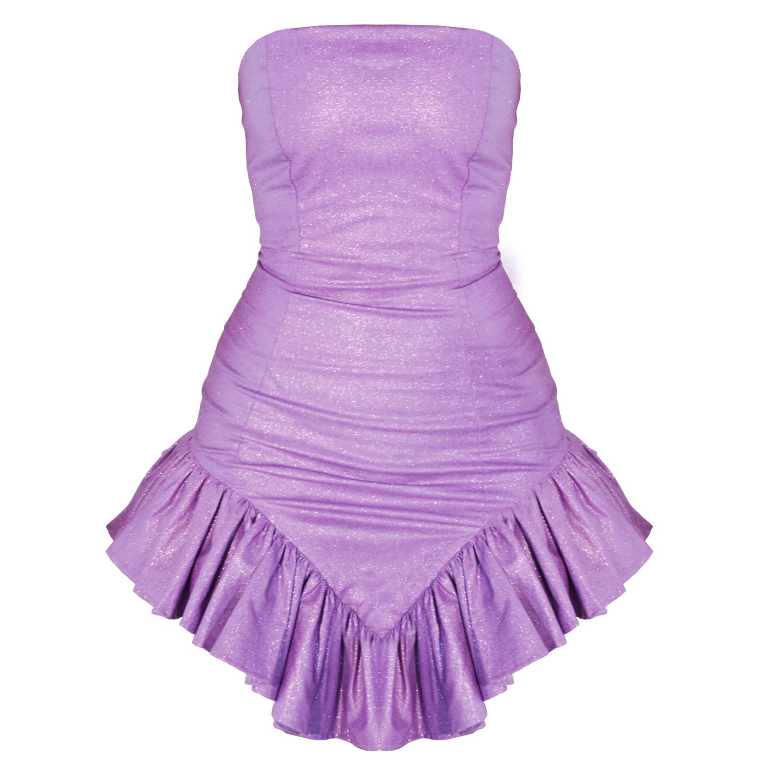 Ettie Women's Purple Lilac Glitter Frill Hem Strapless Mini Dress In Purple