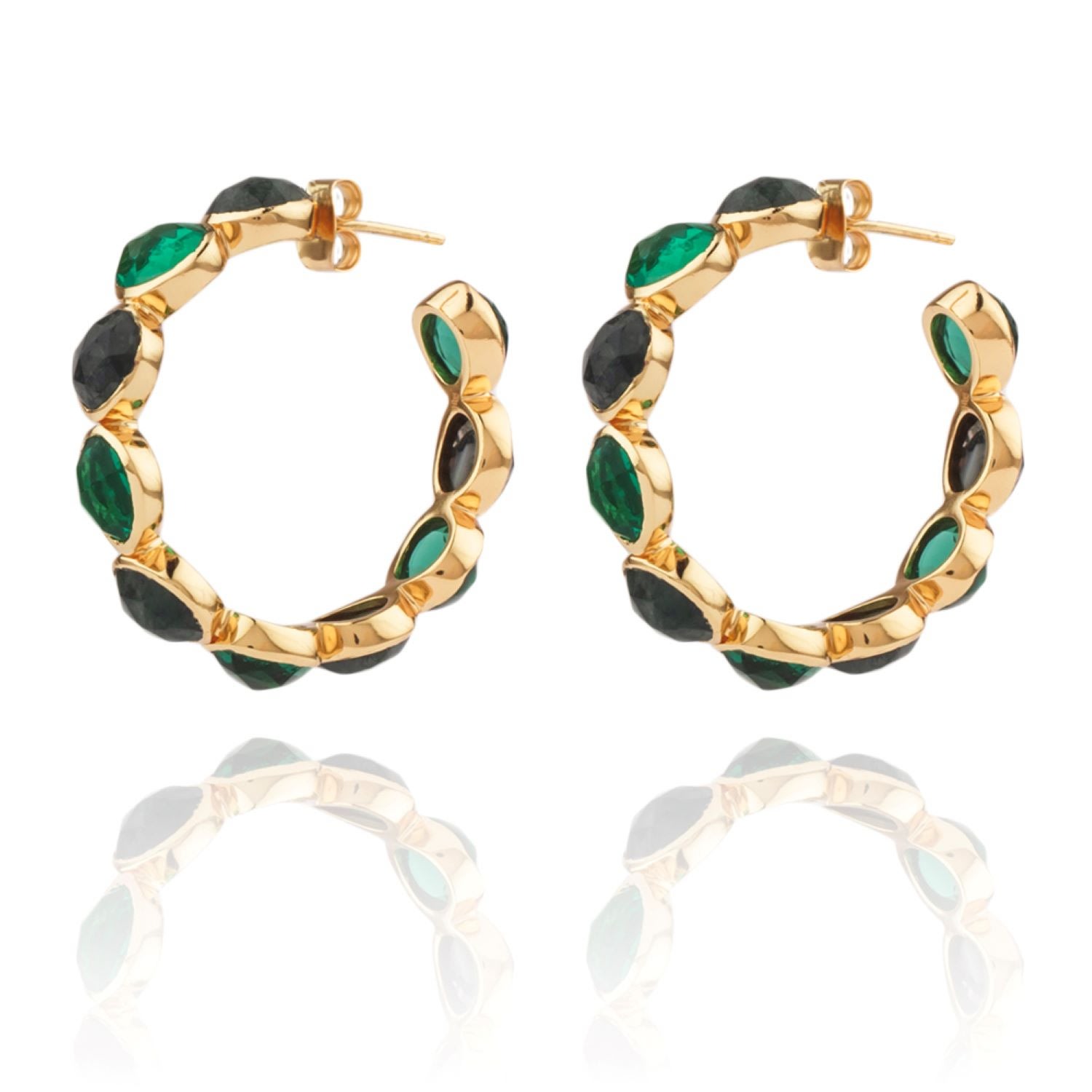 House Of Elliott Women's Green Valerie Hoops With Bright And Matte Semi-precious Stones In Green