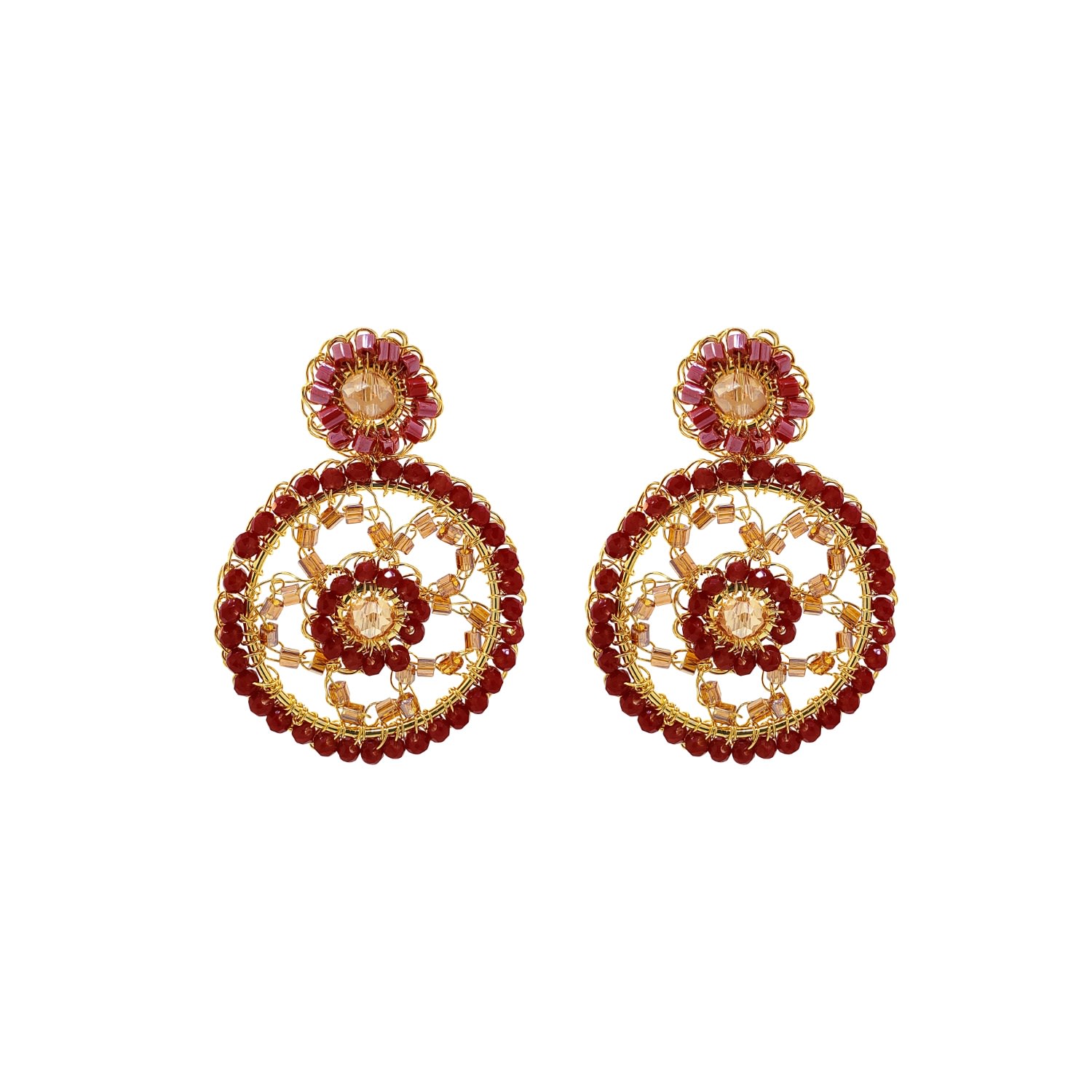 Women’s Red / Neutrals / Gold Crimson Red Lux Mini Handmade Earrings Lavish by Tricia Milaneze