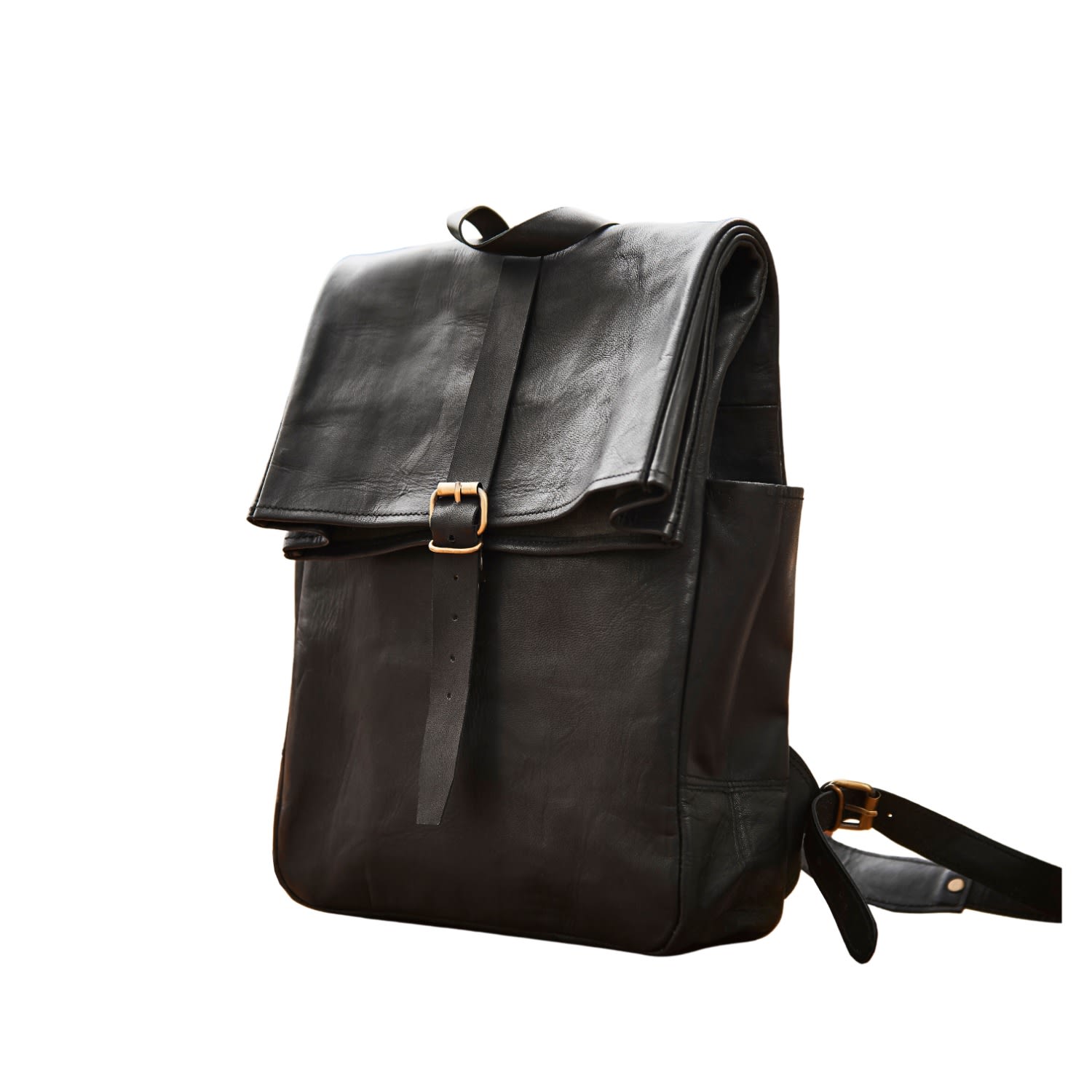 Women’s Black Leather Roll Top Backpack Vida Vida