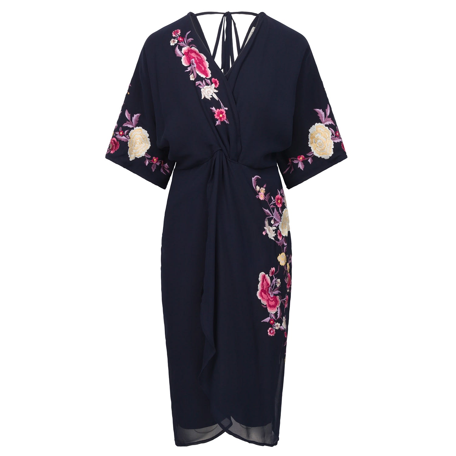 Women’s Blue The Katrina Embroidered Flutter Sleeve Twist Front Midi Dress Extra Small Hope and Ivy