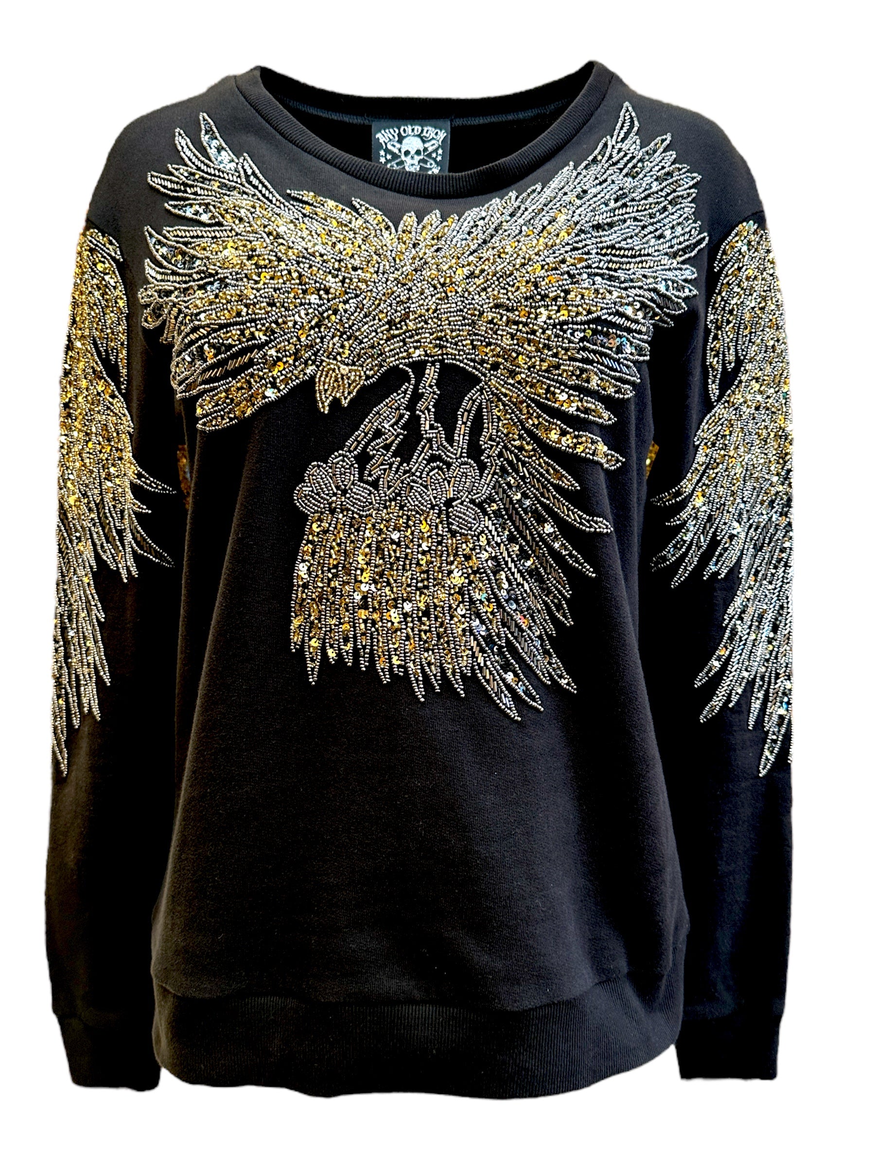 Gold / Black / Silver Any Old Iron Mens Beady Eagle Sweatshirt Xl