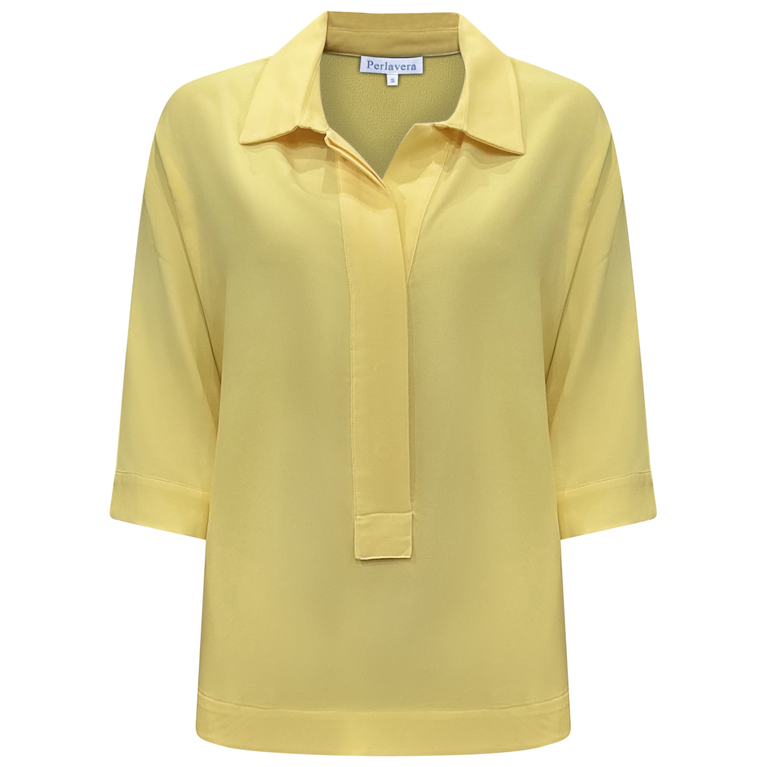 Perlavera Women's Yellow / Orange Pino Yellow Hidden Placket Three Quarter Sleeve Shirt