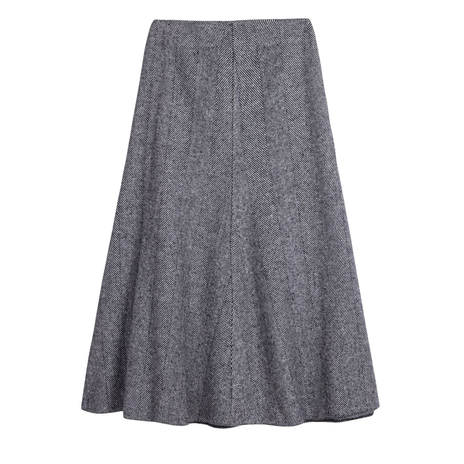Nocturne Herringbone Pattern Flared Midi Skirt In Gray