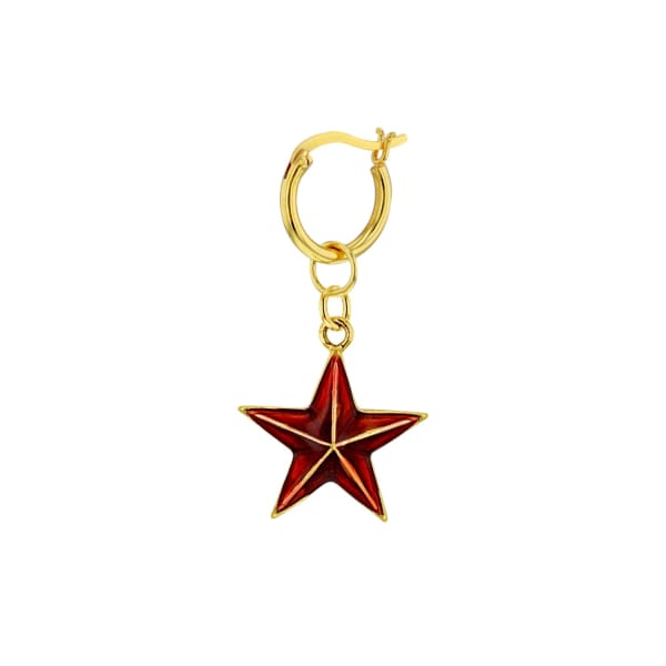 True Rocks Red Enamel & 18 Carat Gold Plated Star Earring On Gold Hoop