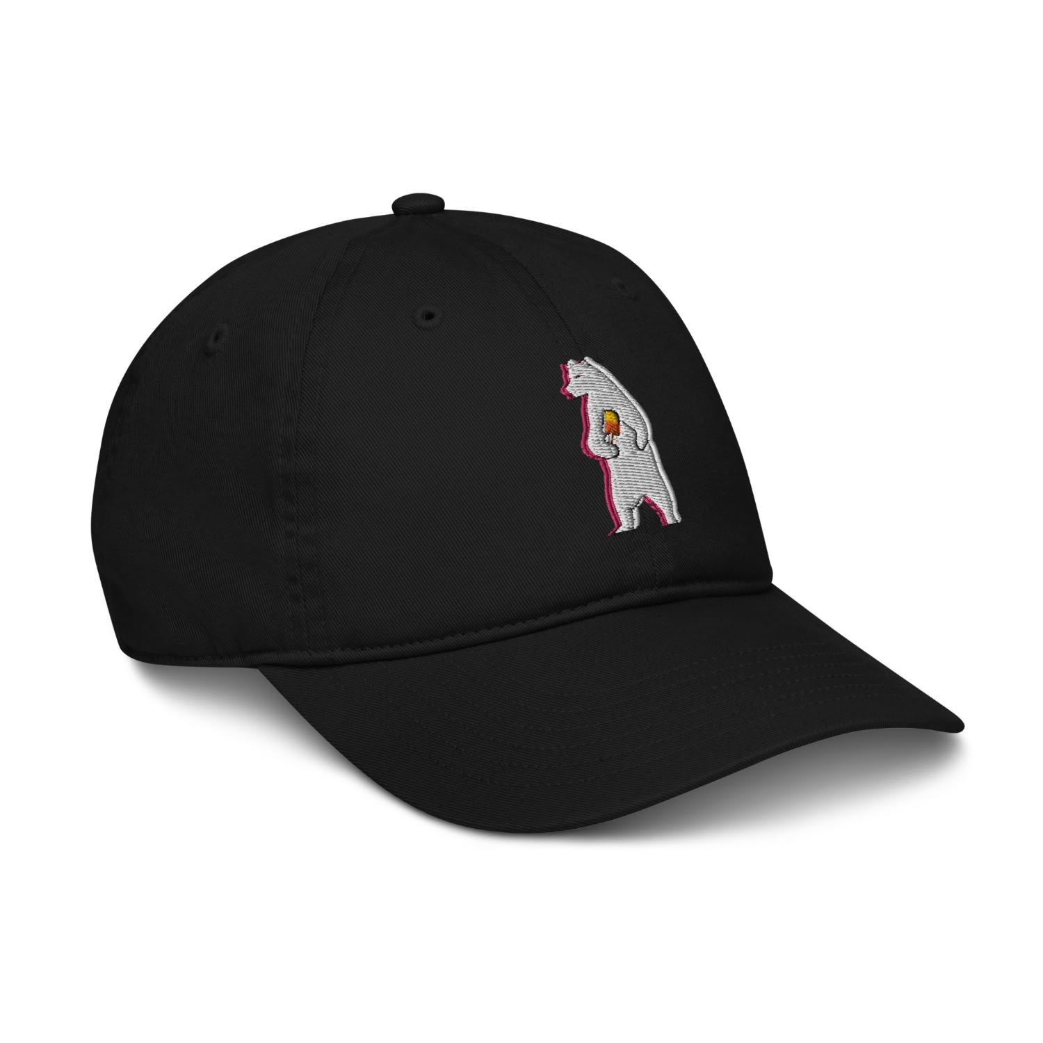 Anchor & Crew Black Polar Bear Day Out In The Wild Organic Cotton Embroidered Baseball Cap - Women In Black