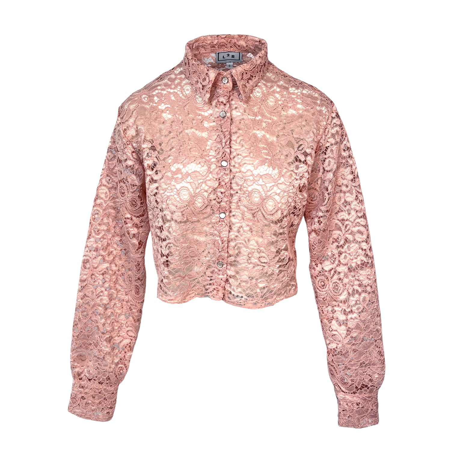 L2r The Label Women's Pink / Purple Cropped Shirt - Pink Lace In Multi