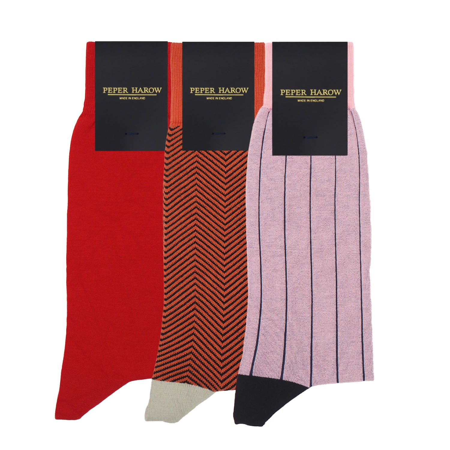 Peper Harow - Made In England Men's Luxury Sock Bundle - Sunset In Orange/pink/red