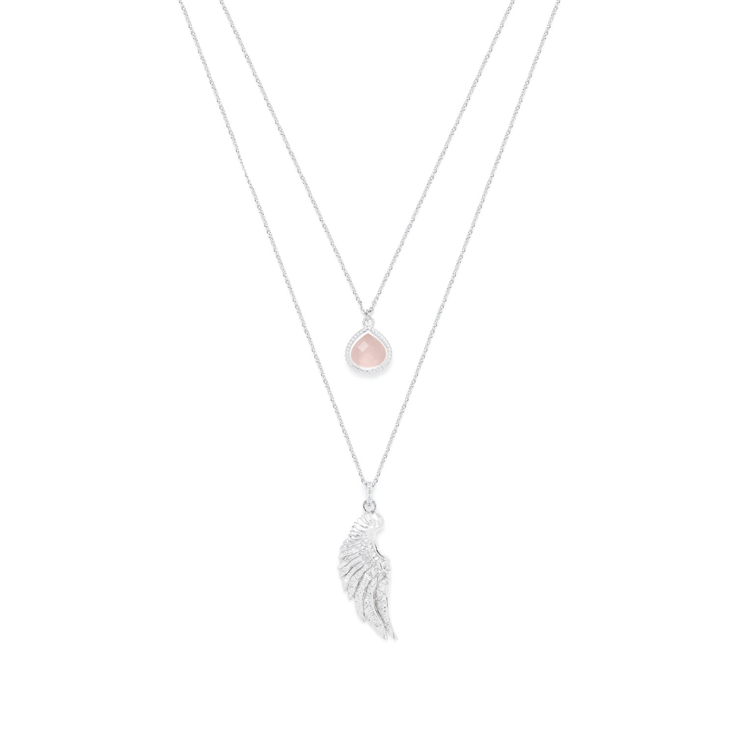 Seven Saints Women's Archangel Chamuel, Angel Of Love Necklace, Rose Quartz, White Rhodium Over Sterling Silver In Metallic