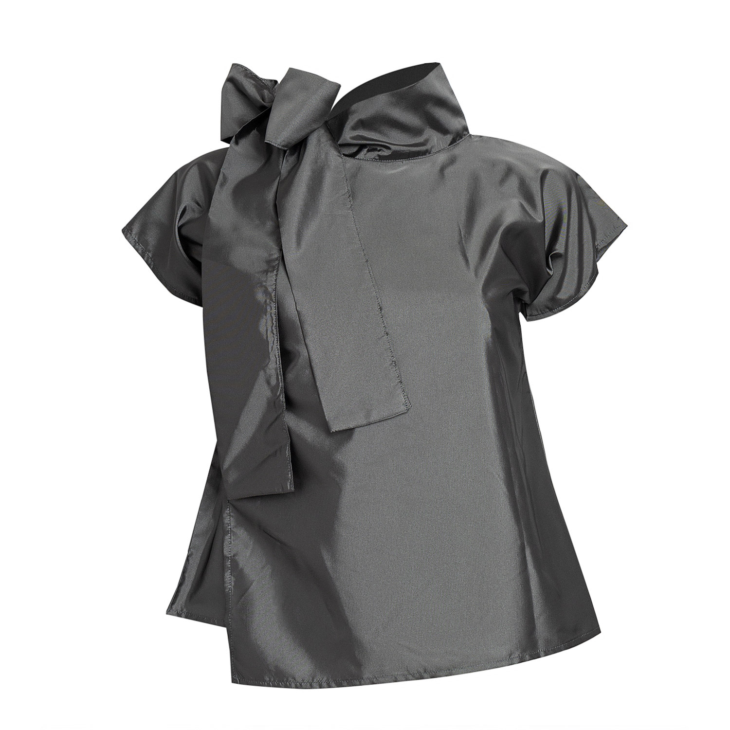Bianca Popp Women's Halves Shoulder Ribbon Asymmetrical Blouse In Silver Taffeta In Silver