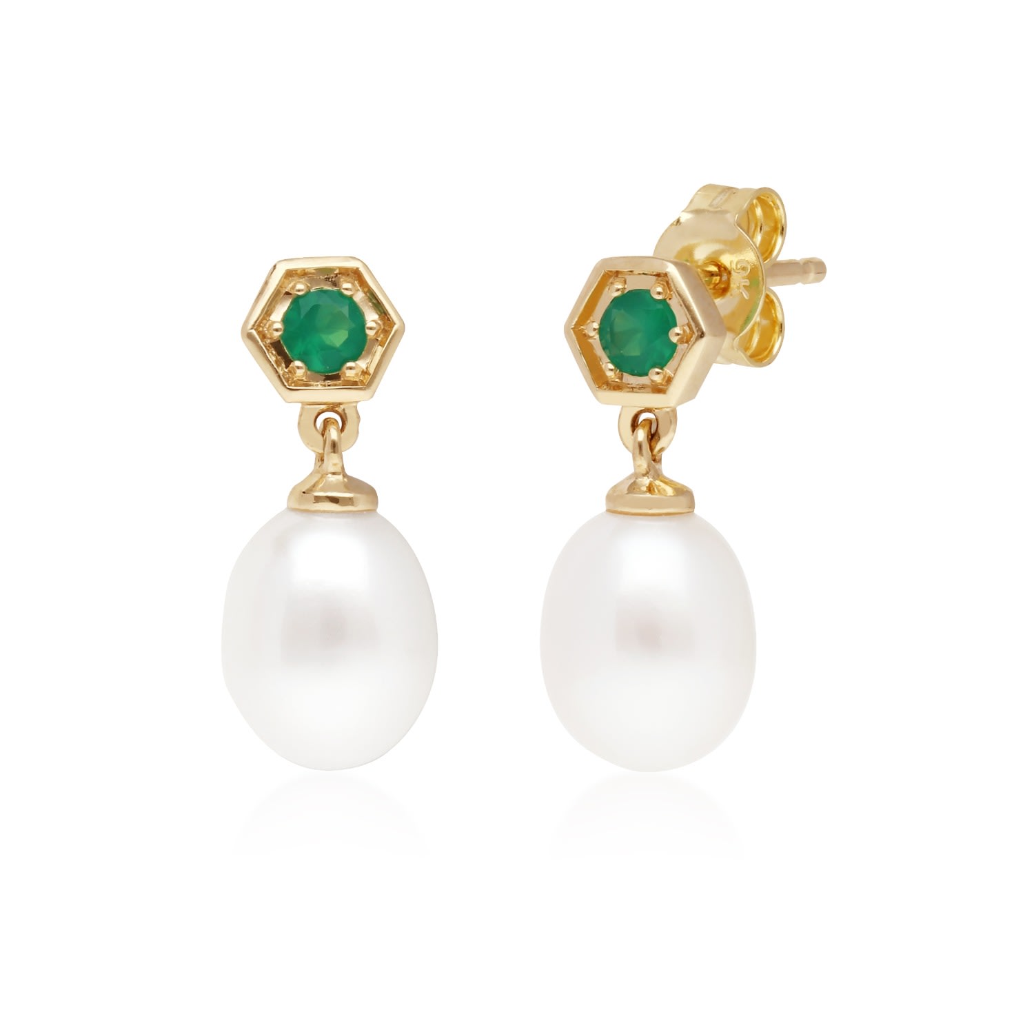 Women’s Modern Pearl & Green Chalcedony Drop Earrings In Yellow Gold Gemondo