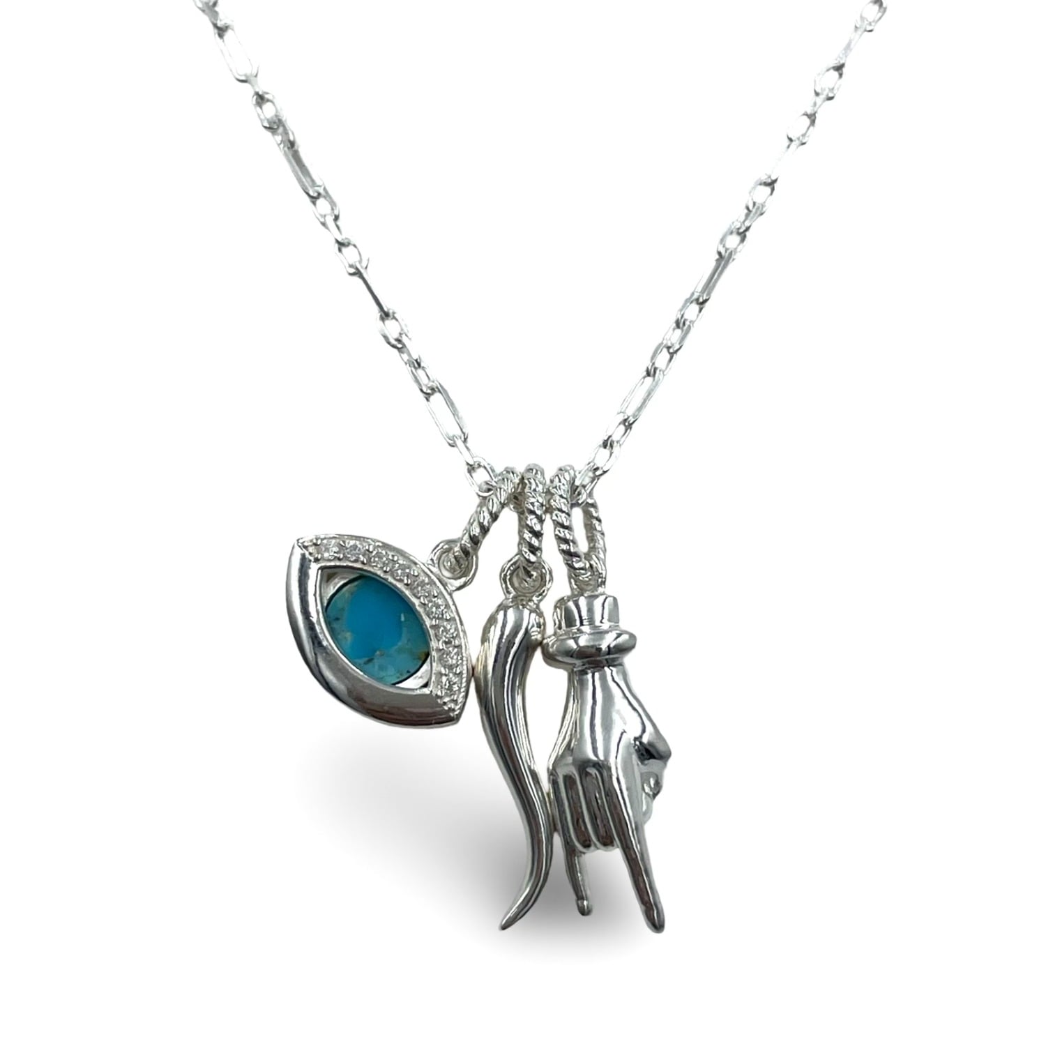 Quartz & Canary Women's Silver / Blue Silver Malocchio Trio In Metallic
