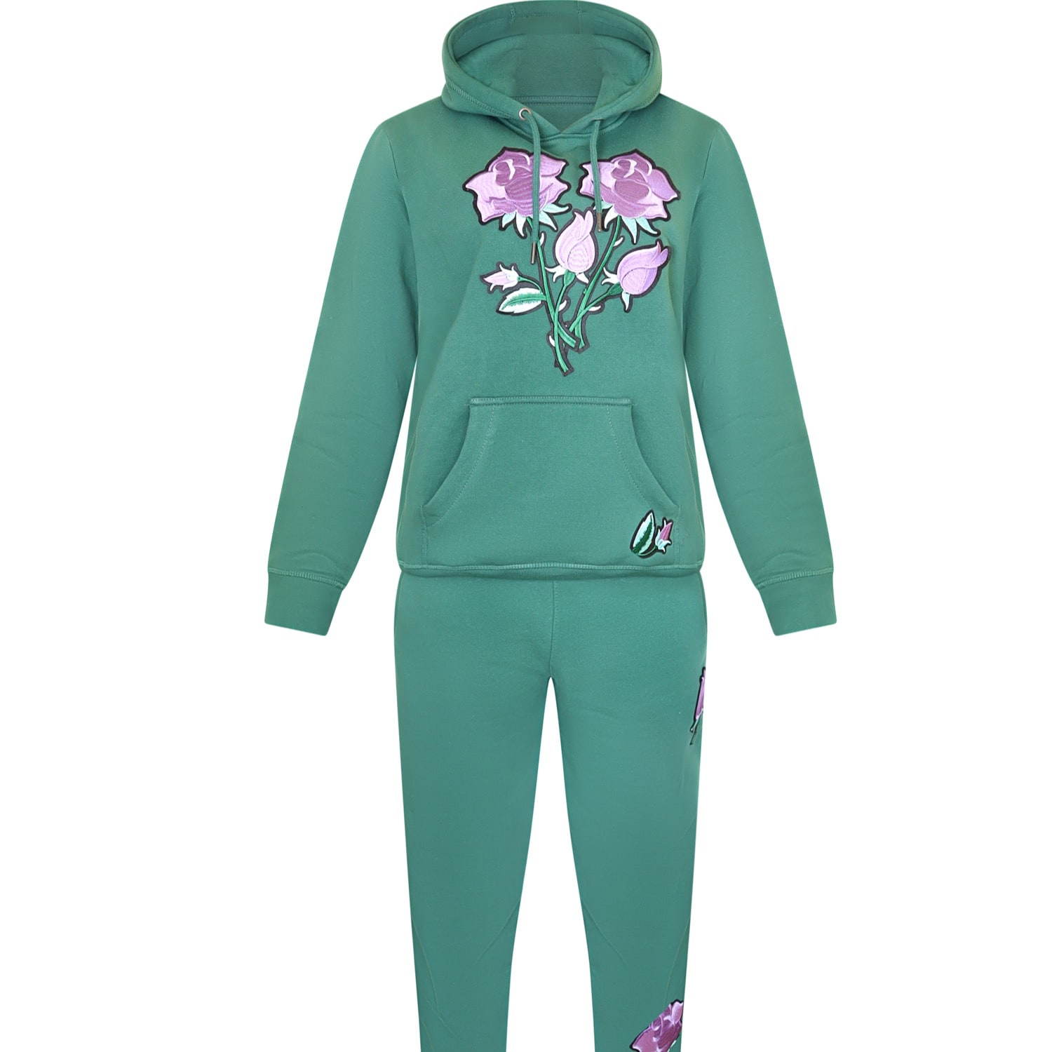 Mèsan Women's Floral Organic Cotton Sweatshirt With Matching Pants Green In Green