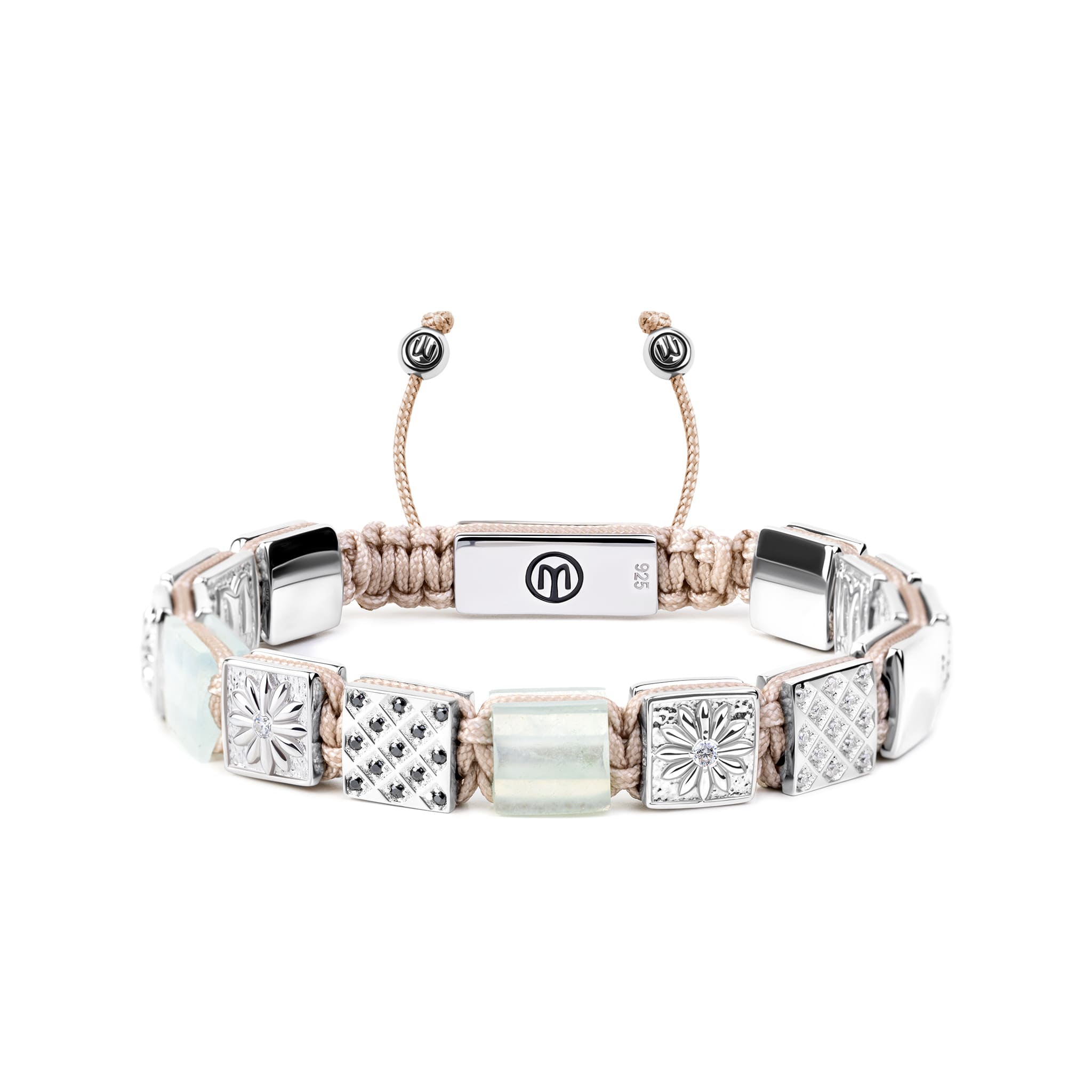 Mahigan Women's Blue / Silver Flat-bead Bracelet With Aquamarine & Beige String In Silver