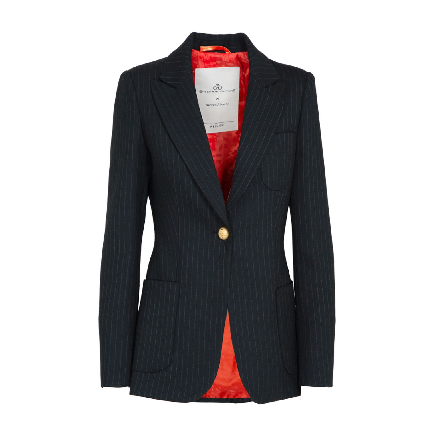 Women’s Black Pinstripe Single Breasted Premium Crepe Blazer With Pockets Medium The Extreme Collection