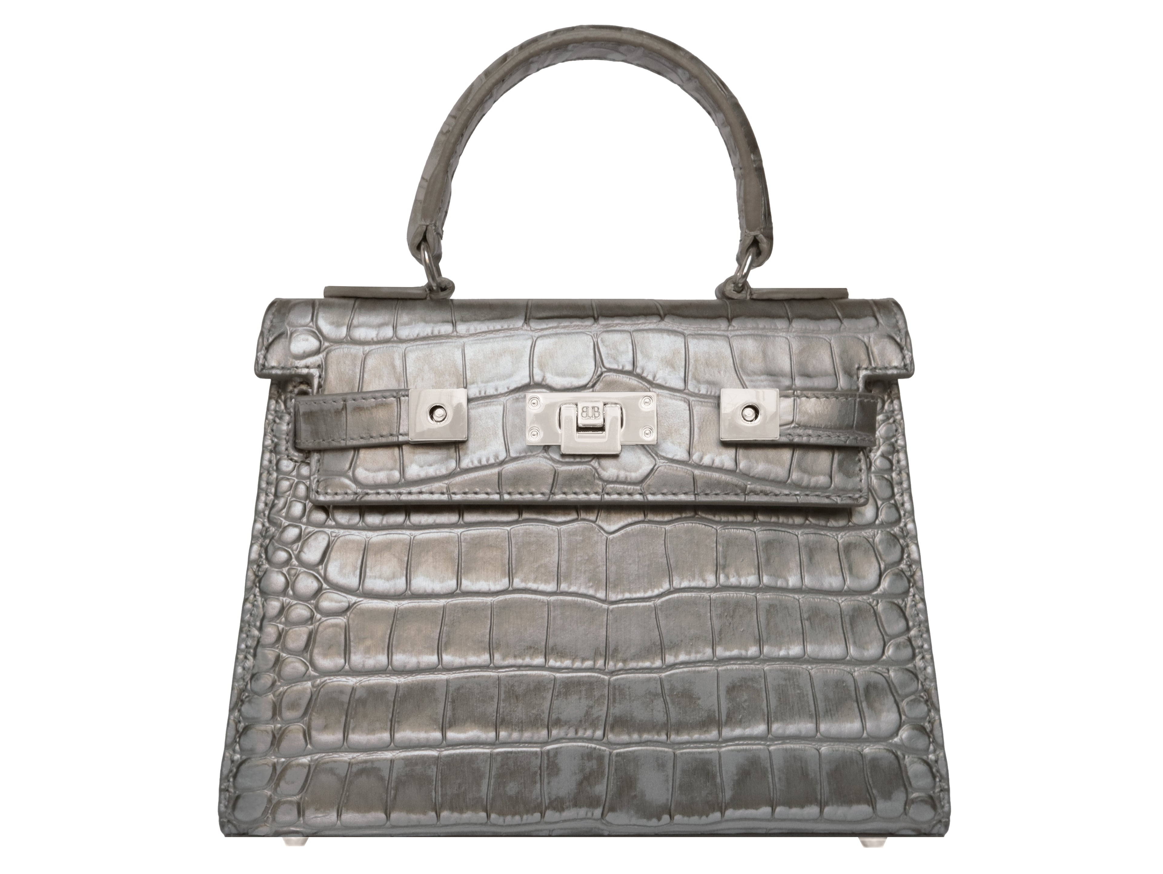 Women’s Grey / Silver Maya Midi Orinoco ’Croc’ Print Calf Leather Handbag - Silver Lalage Beaumont