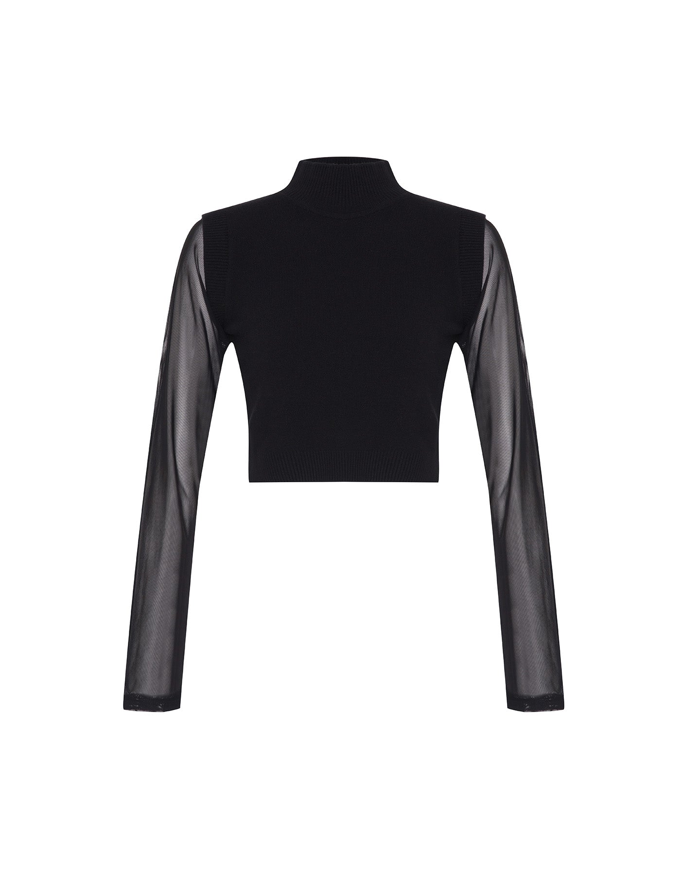 Theo The Label Women's Nomia Sheer Sleeve Mock Neck Sweater - Black In Black