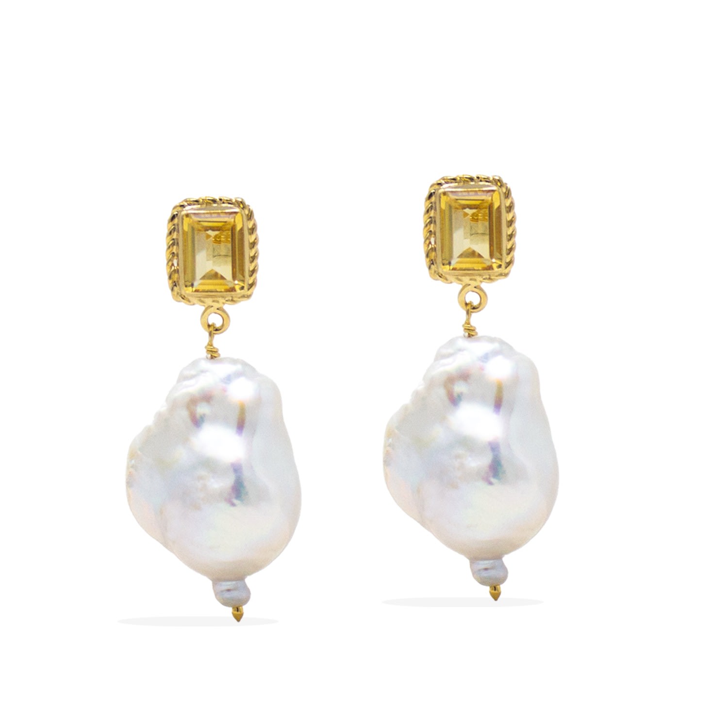 Vintouch Italy Women's Gold / Yellow Luccichio Gold Vermeil Citrine & Pearl Earrings In Gold