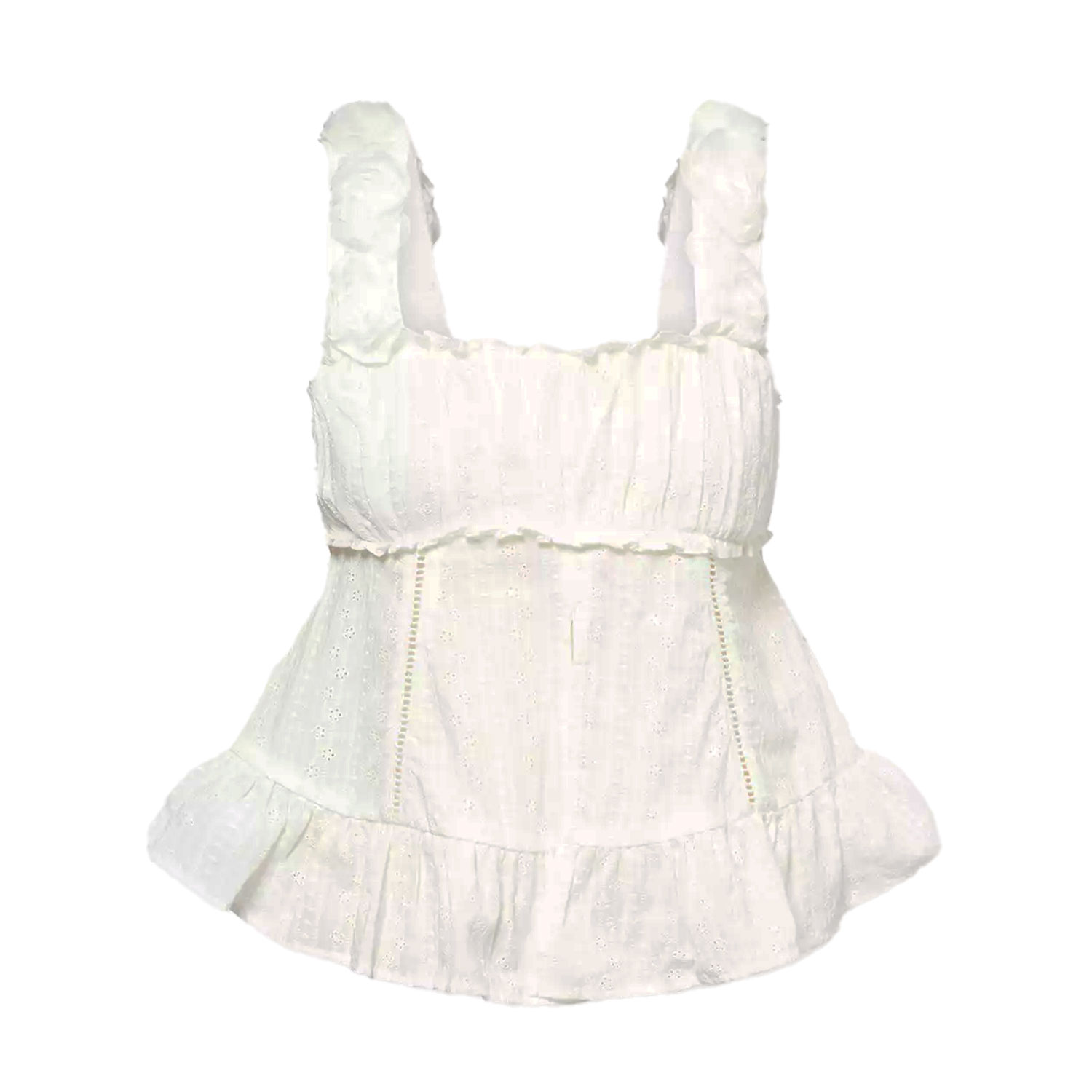Amy Lynn Ruched Bust Cami Top With 3d Floral Straps In White