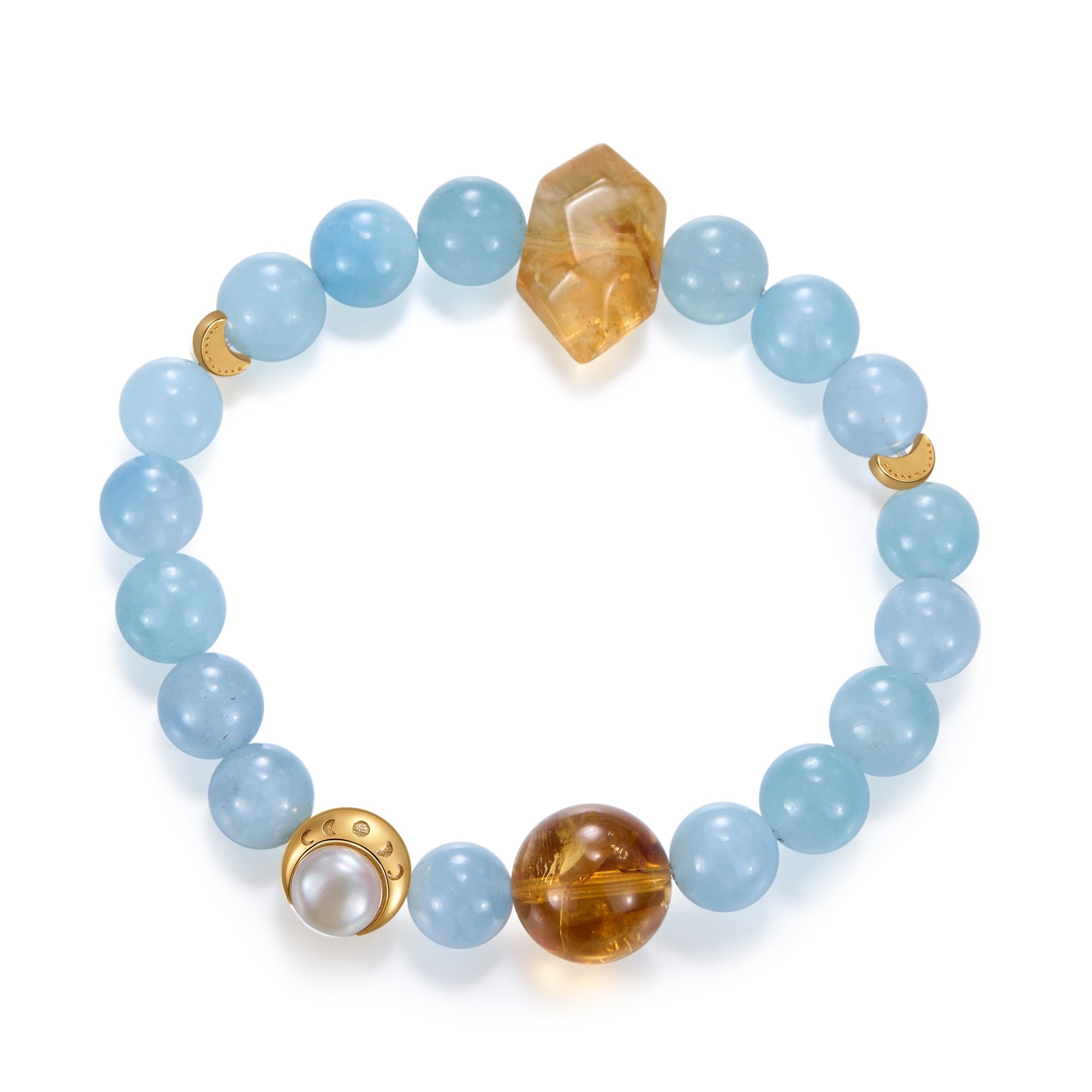 Aurozia Women's Gold Solar Voice Lunar Phase& Moon Aquamarine Citrine Crystal Bracelet In Gold