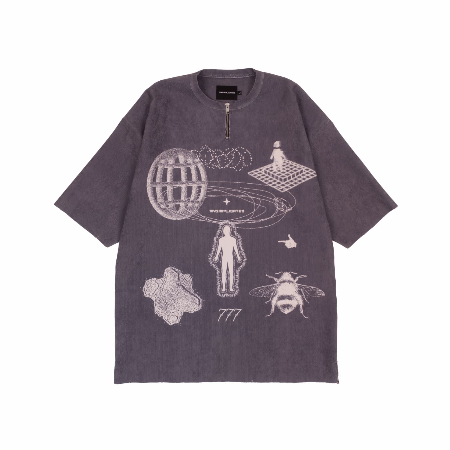 Mysimplicated Men's Neutrals / Grey Oversized Full Print Ribbed T-shirt - Cosmic Entity In Grey