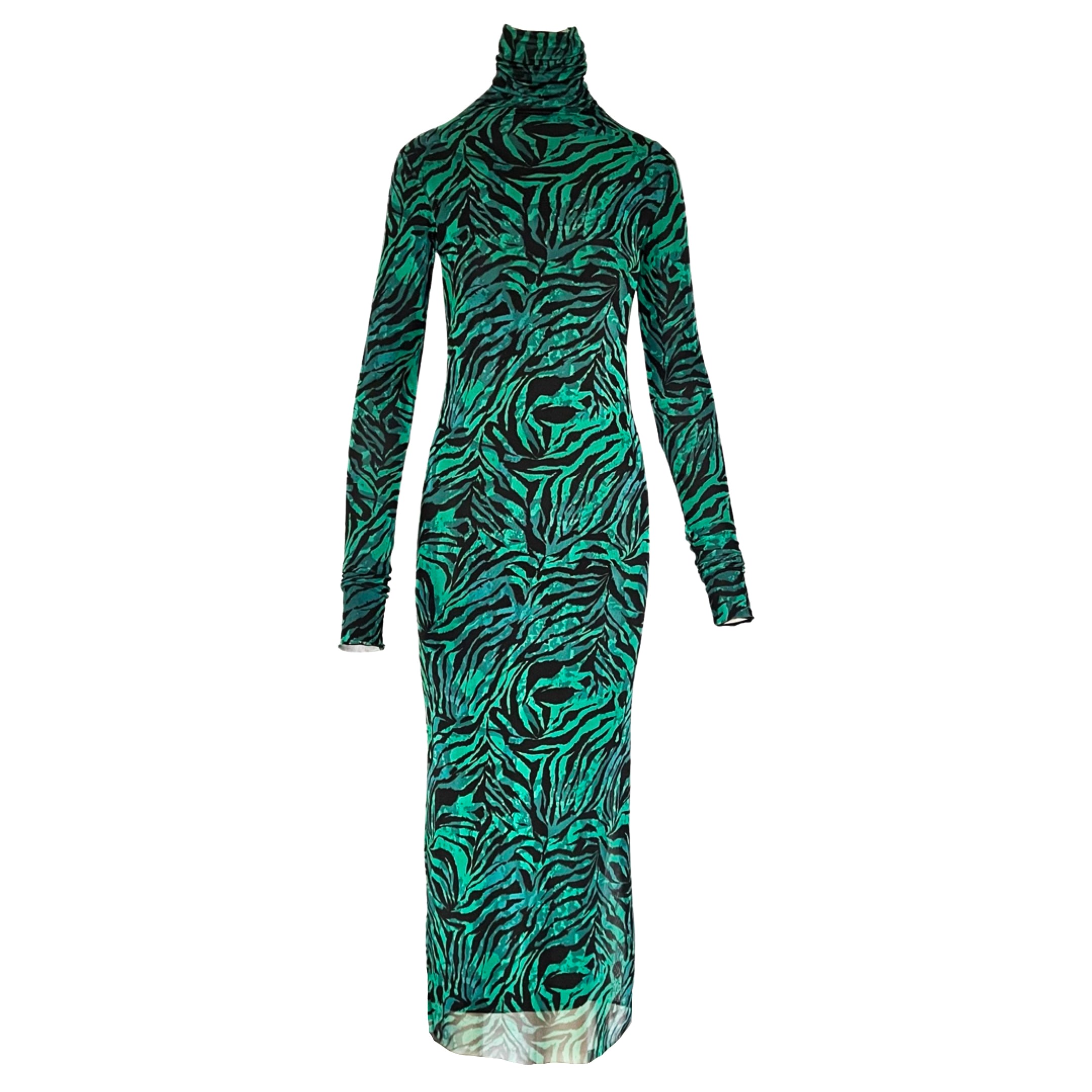 L2r The Label Women's Green / Black Print Mesh Dress - Black & Green In Multi