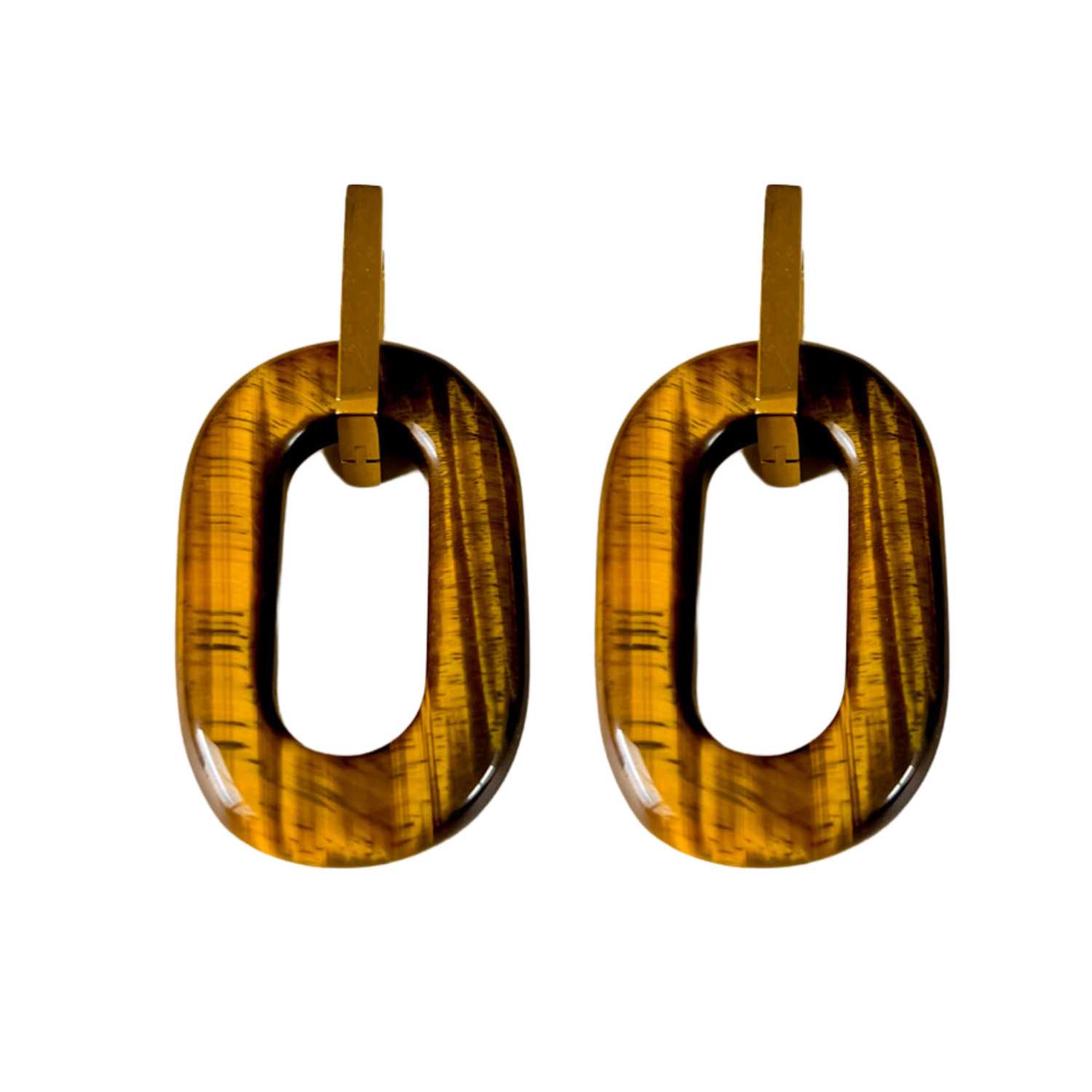Lucky O’s Women's Brown Zero Tiger Eye Golden Earrings In Brown