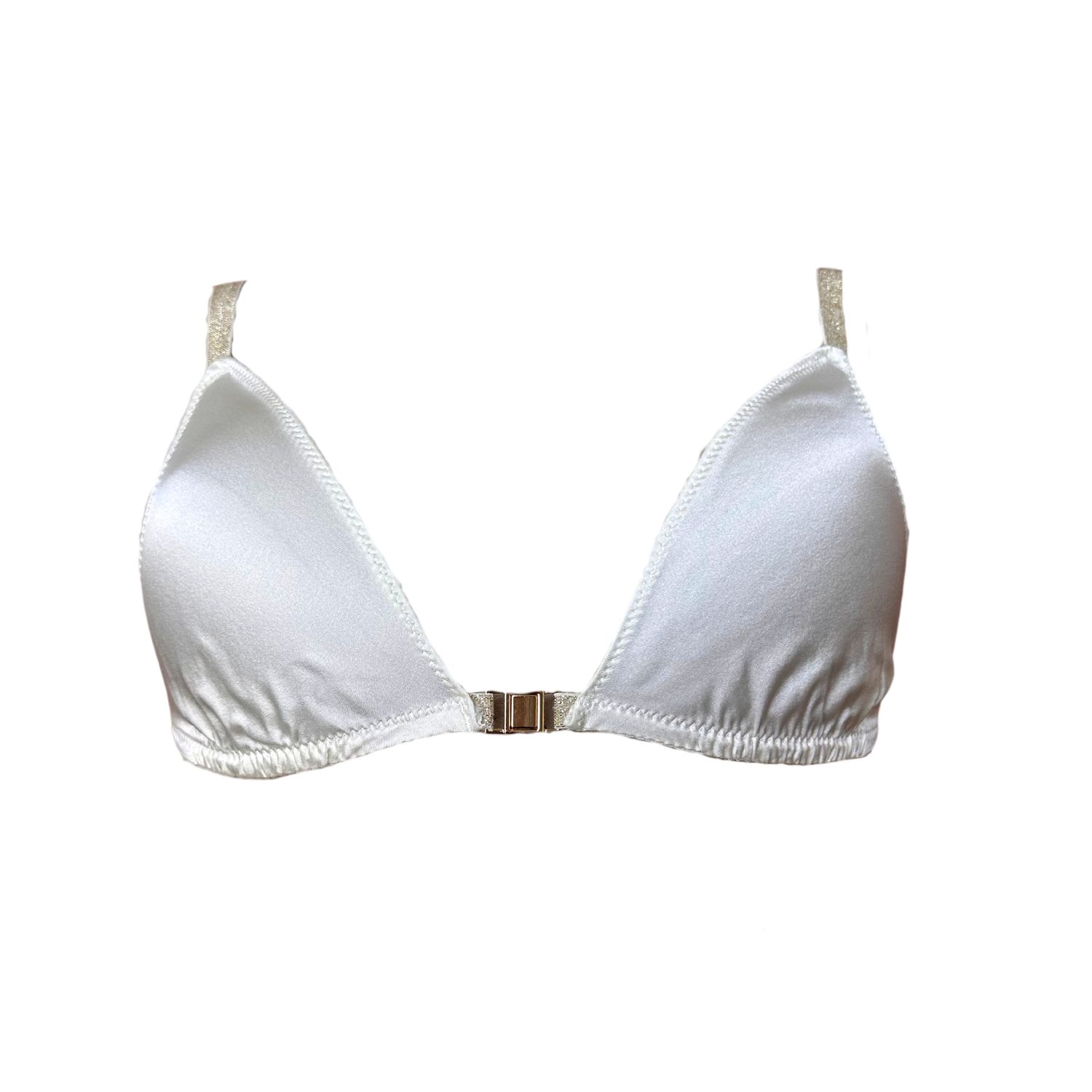 Saeta Paris Women's Neutrals / Gold / White Satin Silk Jewel-back Bra - Ivory & Gold - Ayda In Gold/white