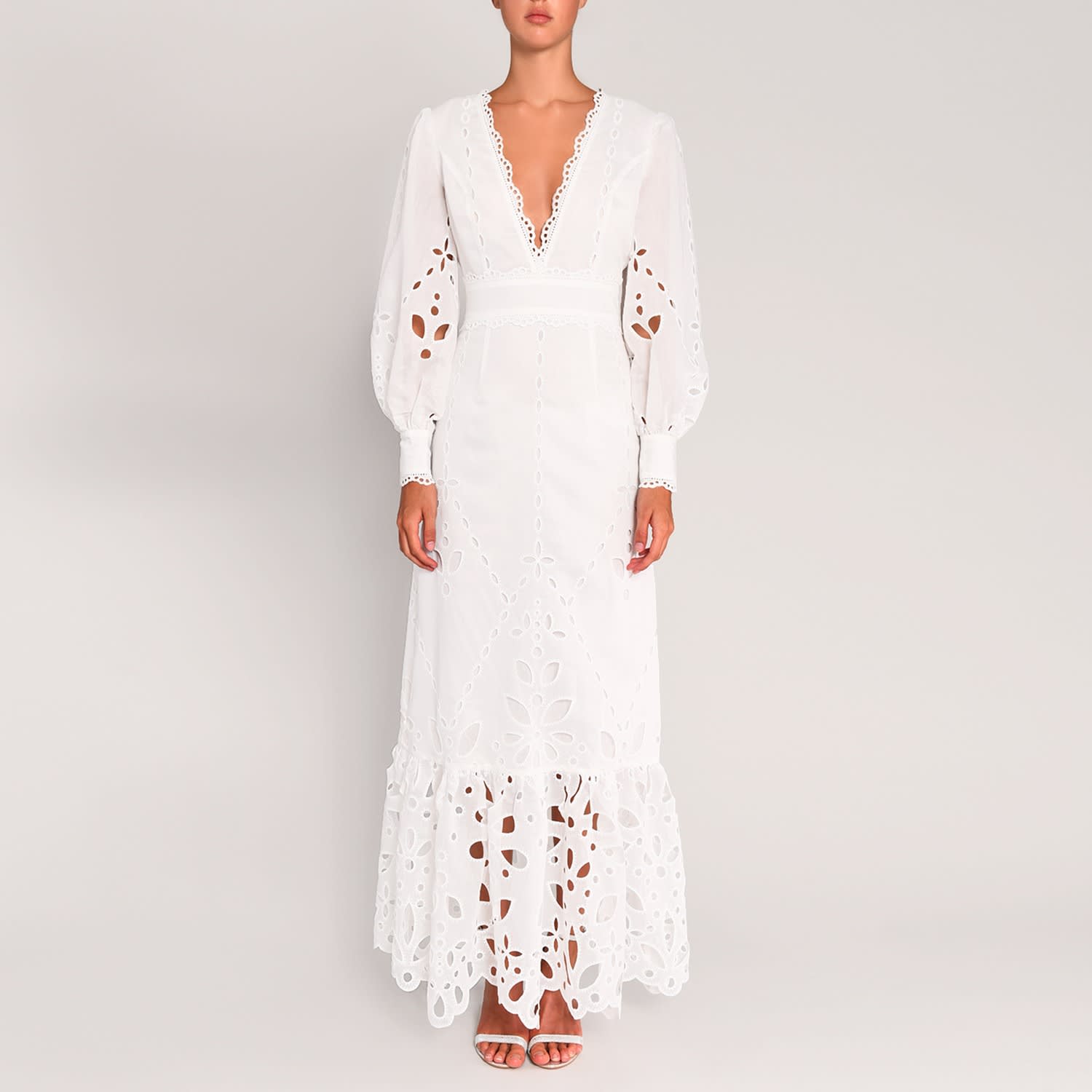 white broderie maxi dress