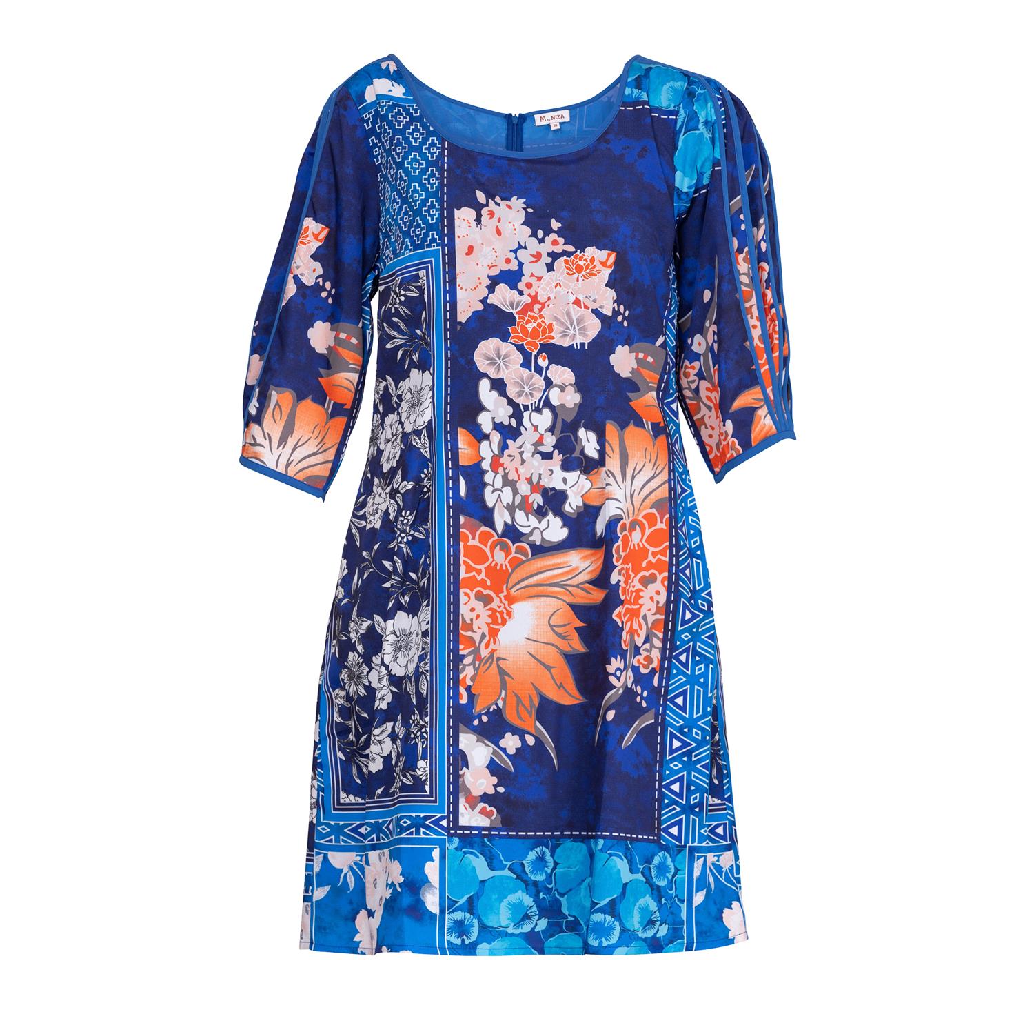 Women’s Short Dress With Round Neck Blue Small Niza