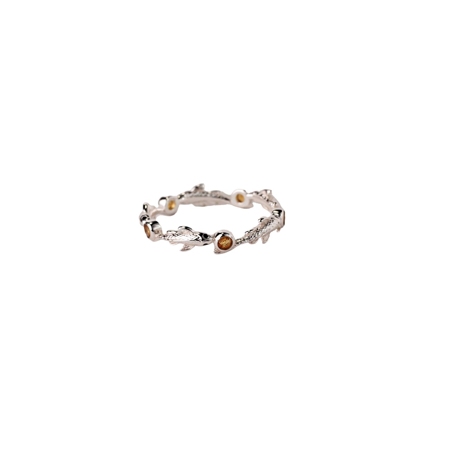 Nasi Silver Women's Eternity Neshama Fish Band- Citrine, Silver In Metallic