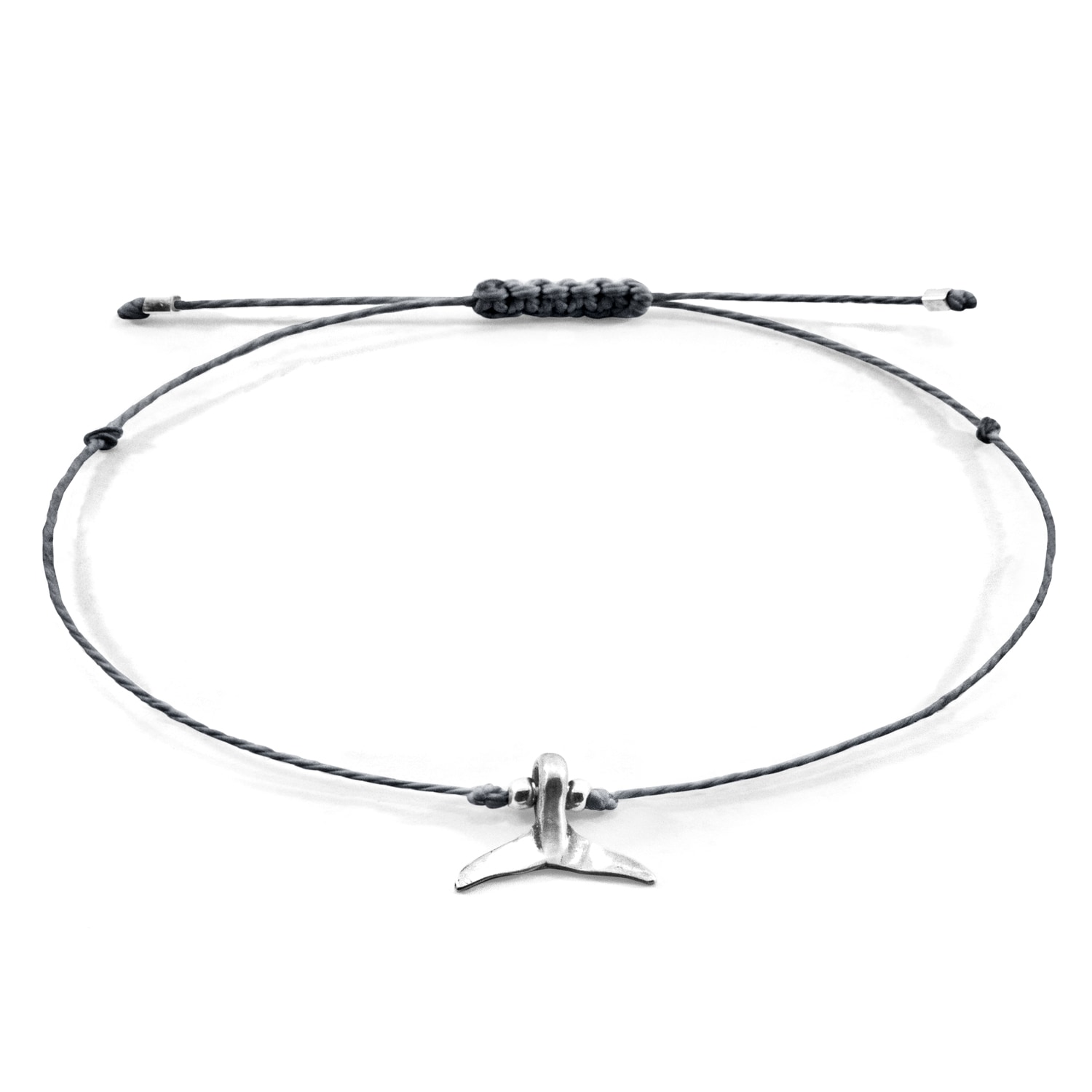 Anchor & Crew Women's Iron Grey Think Ocean Mini Whale Silver & Rope Macrame Bracelet