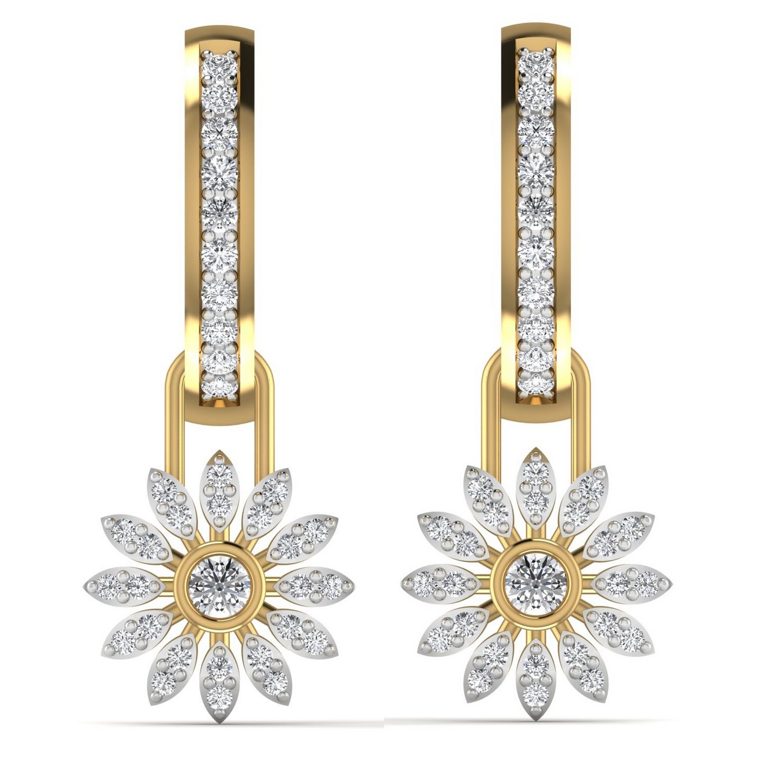 Cervin Blanc Women's Gold / Yellow Yellow Gold Diamond Hoops With Removable Charm. Flora Daisy Earrings In Gold