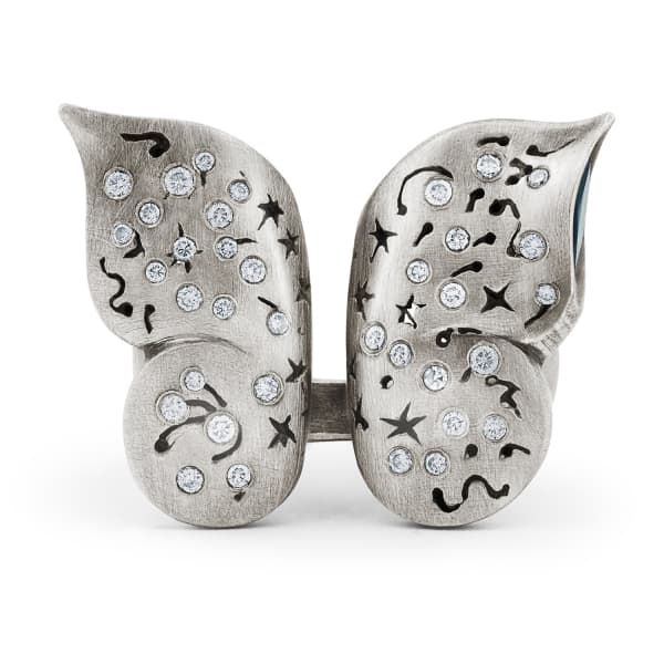 Gucci Butterfly Ring With Diamonds In Sterling Silver